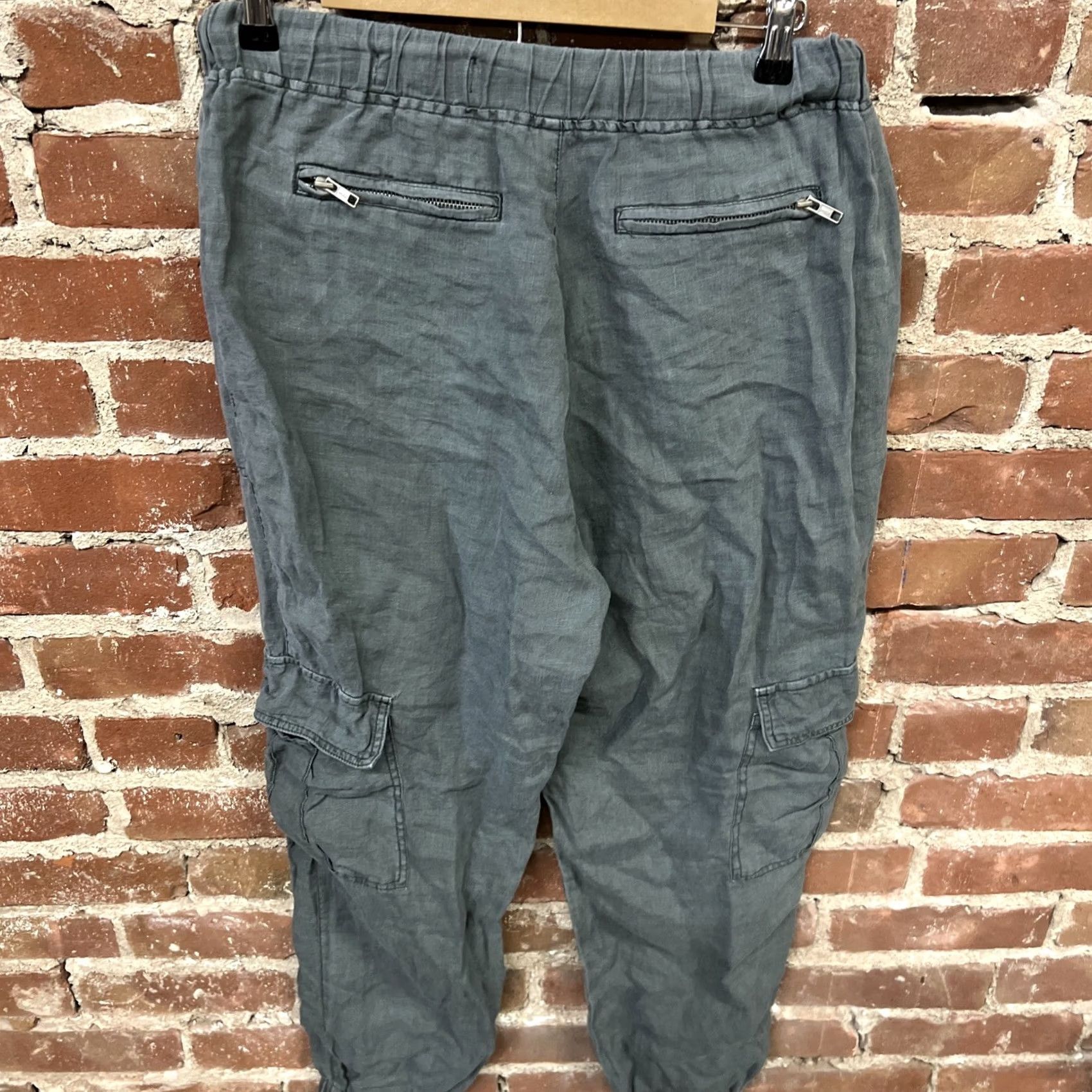 Vintage BLANKNYC Cargo Pants Women's 29 Green Linen Utility Jogger Pockets Zip Size 29" - 3 Thumbnail