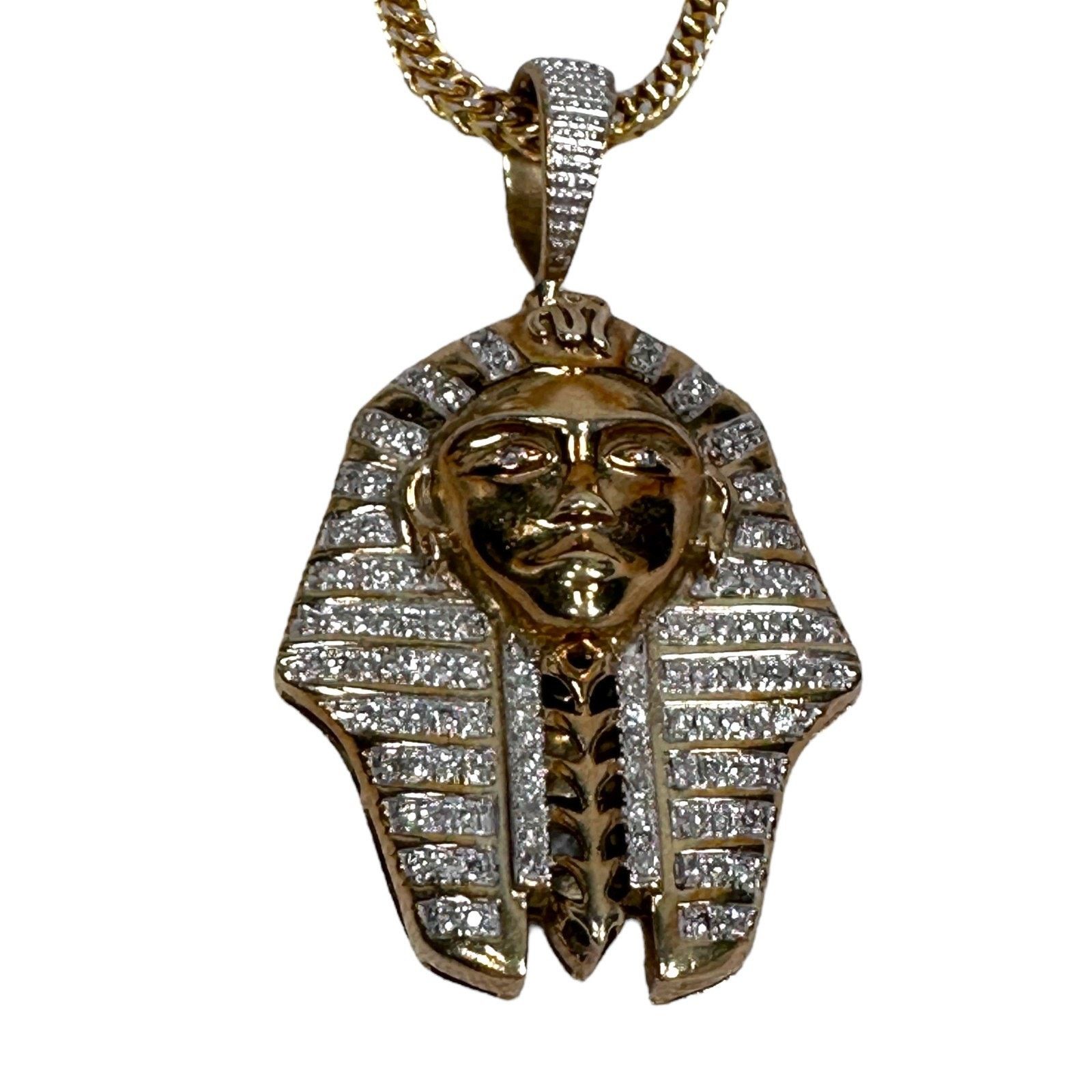 Other Joe Rodeo 10K Gold Pharaoh Diamond Pendant 30” Franco Chain Size 30 - 2 Thumbnail