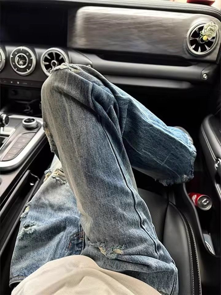 Jean Y2K Blue Distressed Wash Baggy /Flare Stacking Denim Size US 34 / EU 50 - 8 Thumbnail