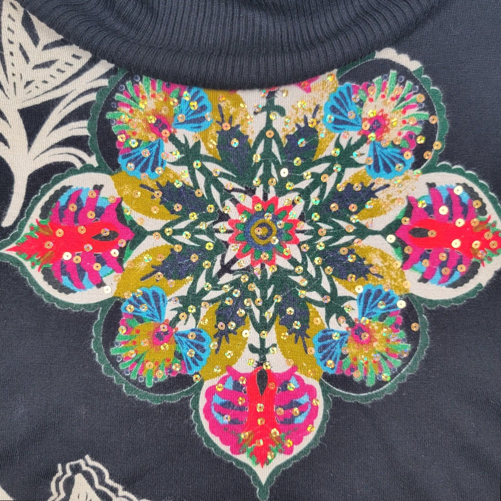 Desigual VINTAGE Desigual Black Floral Cowl Neck Fringe Blouse Size XL / US 12-14 / IT 48-50 - 2 Thumbnail