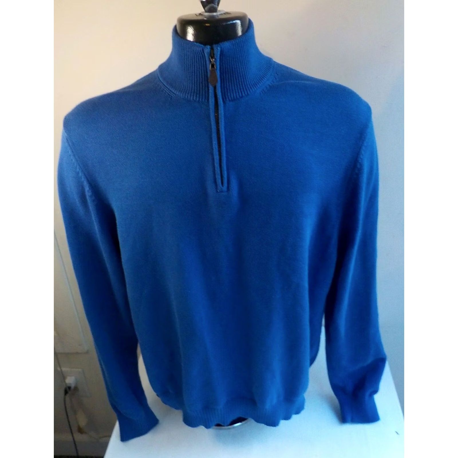 Brooks Brothers BROOKS BROTHERS 1/4 Zip Pullover Sweater 100% Cotton Blue L Mens Knit Mock Neck Ribbed Collar Cuffs Waistband Style Pullover Regular Size Large Size US L / EU 52-54 / 3 - 2 Thumbnail