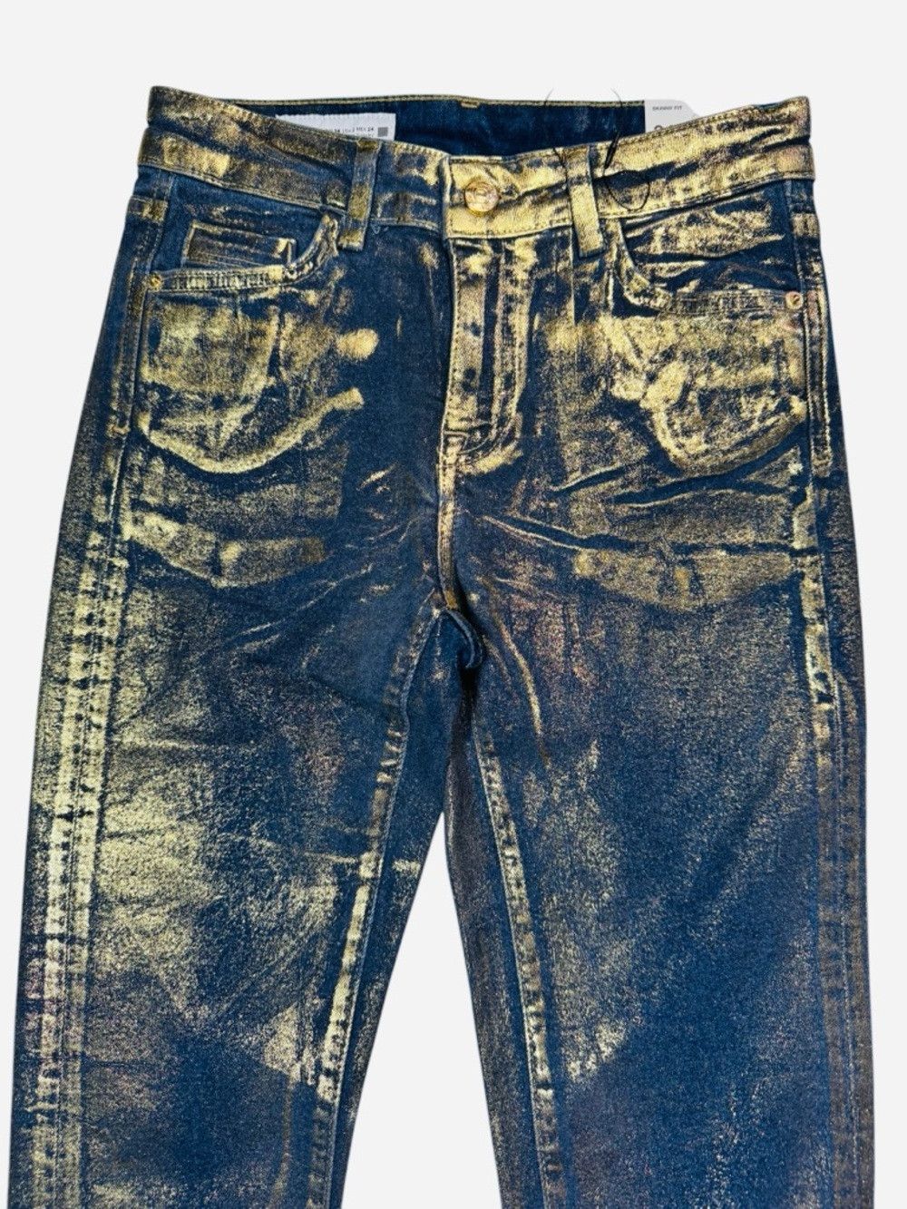 Zara NWT New Zara Coated Golden Foil Skinny Jeans Size 0 Size 25" / US 0 / IT 36 - 9 Thumbnail