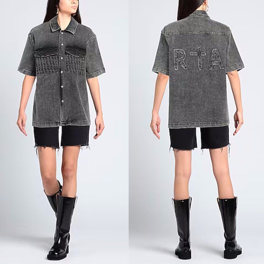 Rta NWT New RtA Gray Bruno Denim Short Sleeve Shirt Size XS Size XS / US 0-2 / IT 36-38 - 1 Thumbnail