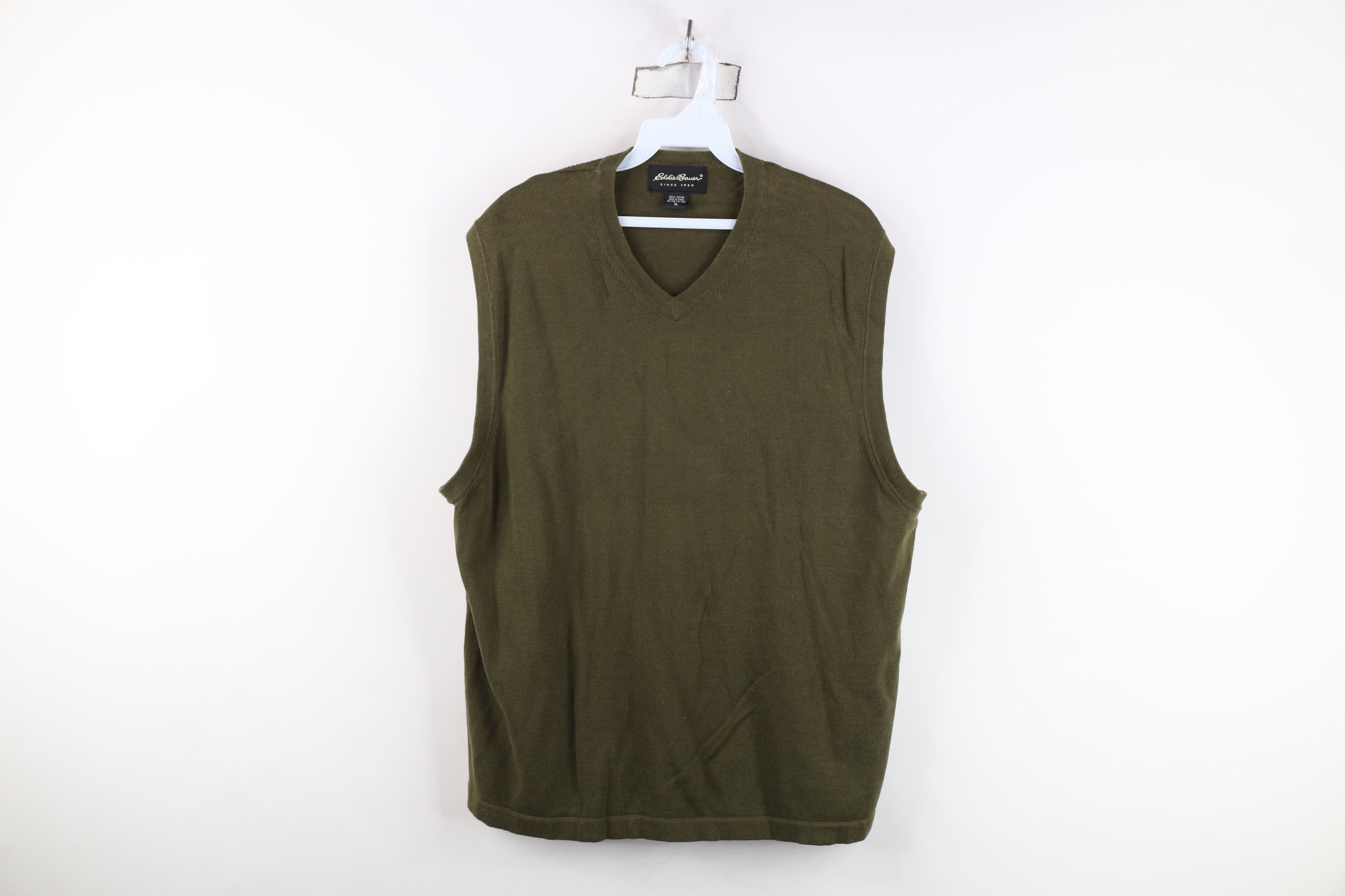 Eddie Bauer Vintage 90s Eddie Bauer Knit V-Neck Sweater Vest Olive Size US XL / EU 56 / 4 - 1 Thumbnail
