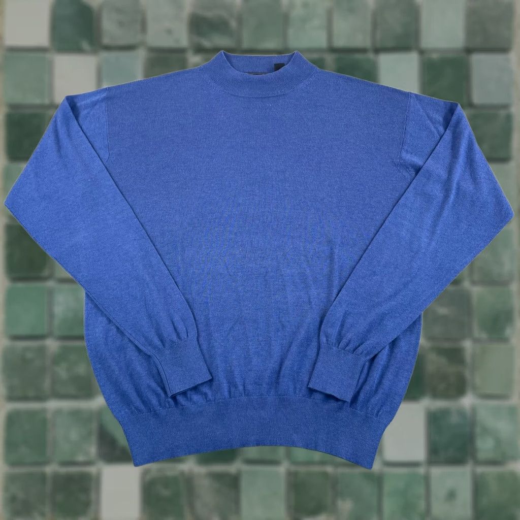 Neiman Marcus VINTAGE Neiman Marcus Cashmere-Silk Mock Neck Sweater Men XL Blue Designer NWOT Size US XL / EU 56 / 4 - 1 Thumbnail