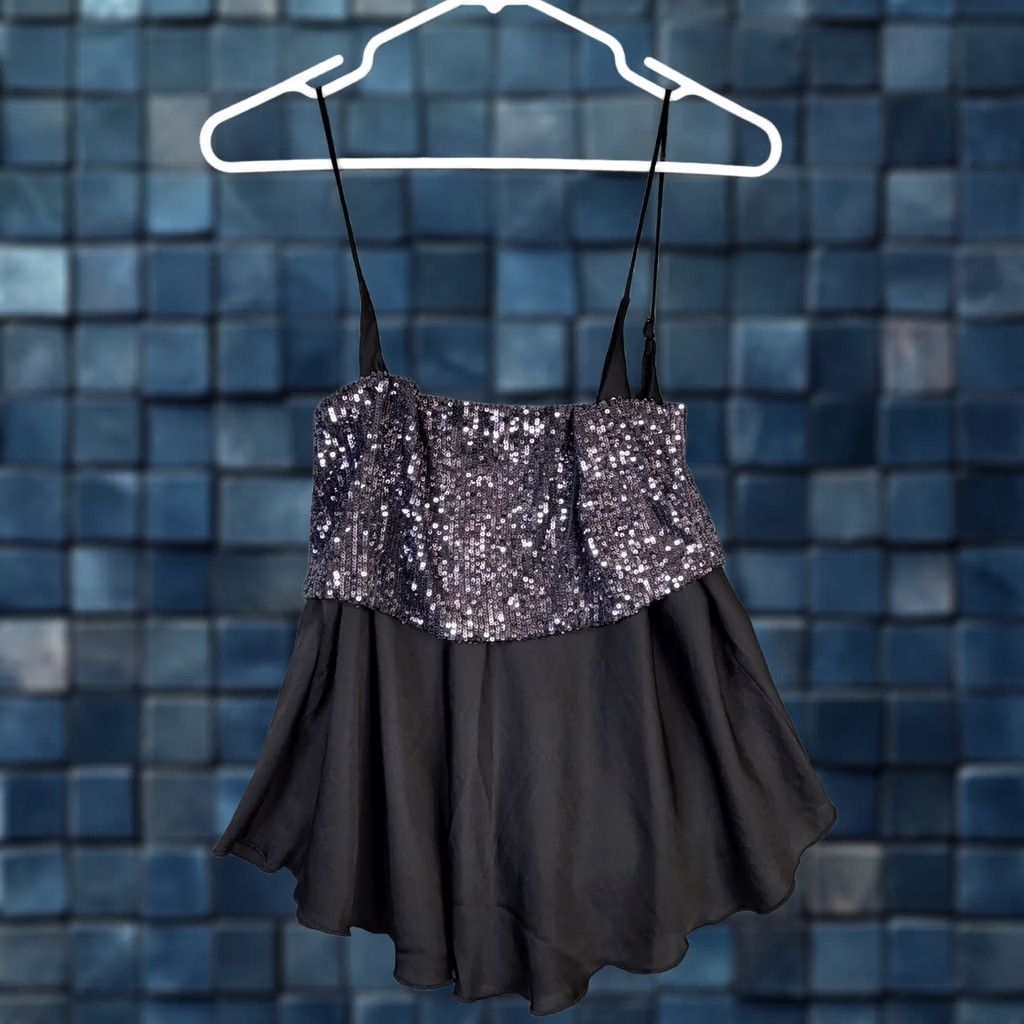 Free People Free People Tank Top Womens Cropped Sequin Square Neck Black L Size L / US 10 / IT 46 - 1 Thumbnail