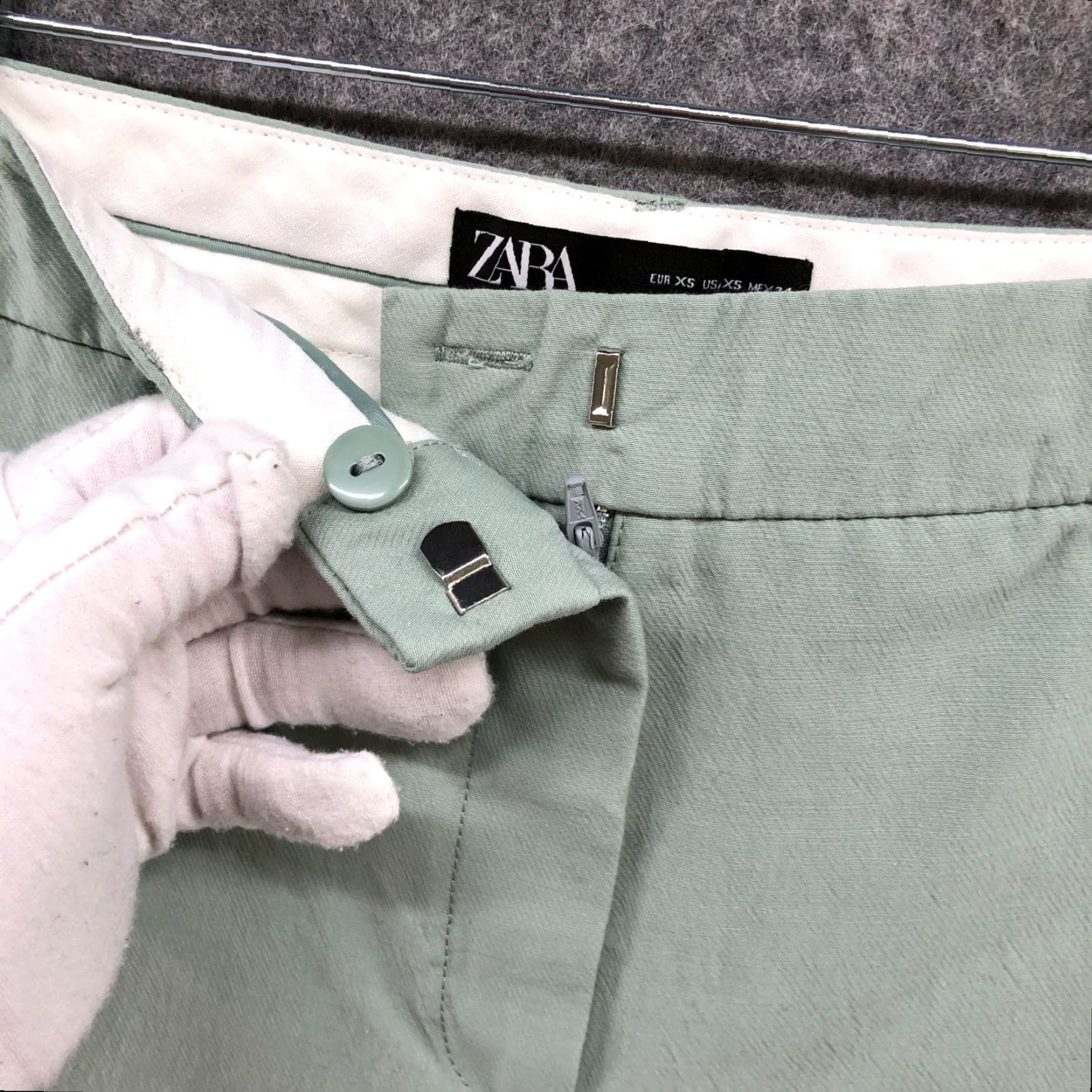 Zara ZARA Womens High Rise Cropped Chino Pants Size XS Sage Green Straight Size 26" / US 2 / IT 38 - 5 Thumbnail