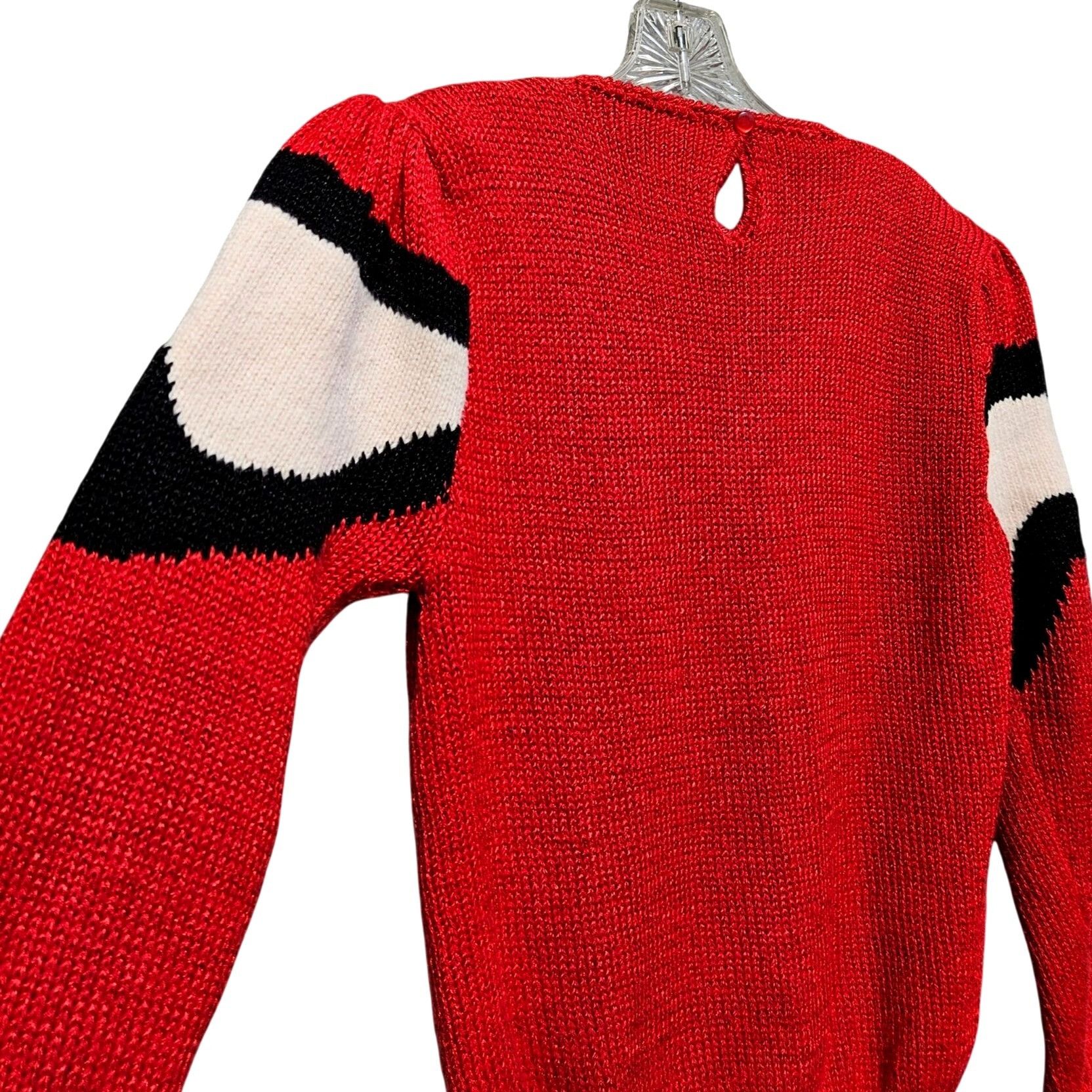 Vintage Vintage 80s Red Black Ivory Wave Knit Puff Shoulder Sweater Size S / US 4 / IT 40 - 11 Thumbnail
