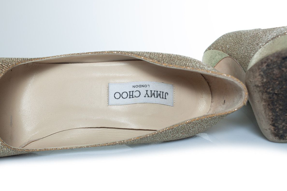 Jimmy Choo Jimmy Choo, Fabric glitter platform pumps in gold Size US 9.5 / IT 39.5 - 8 Thumbnail