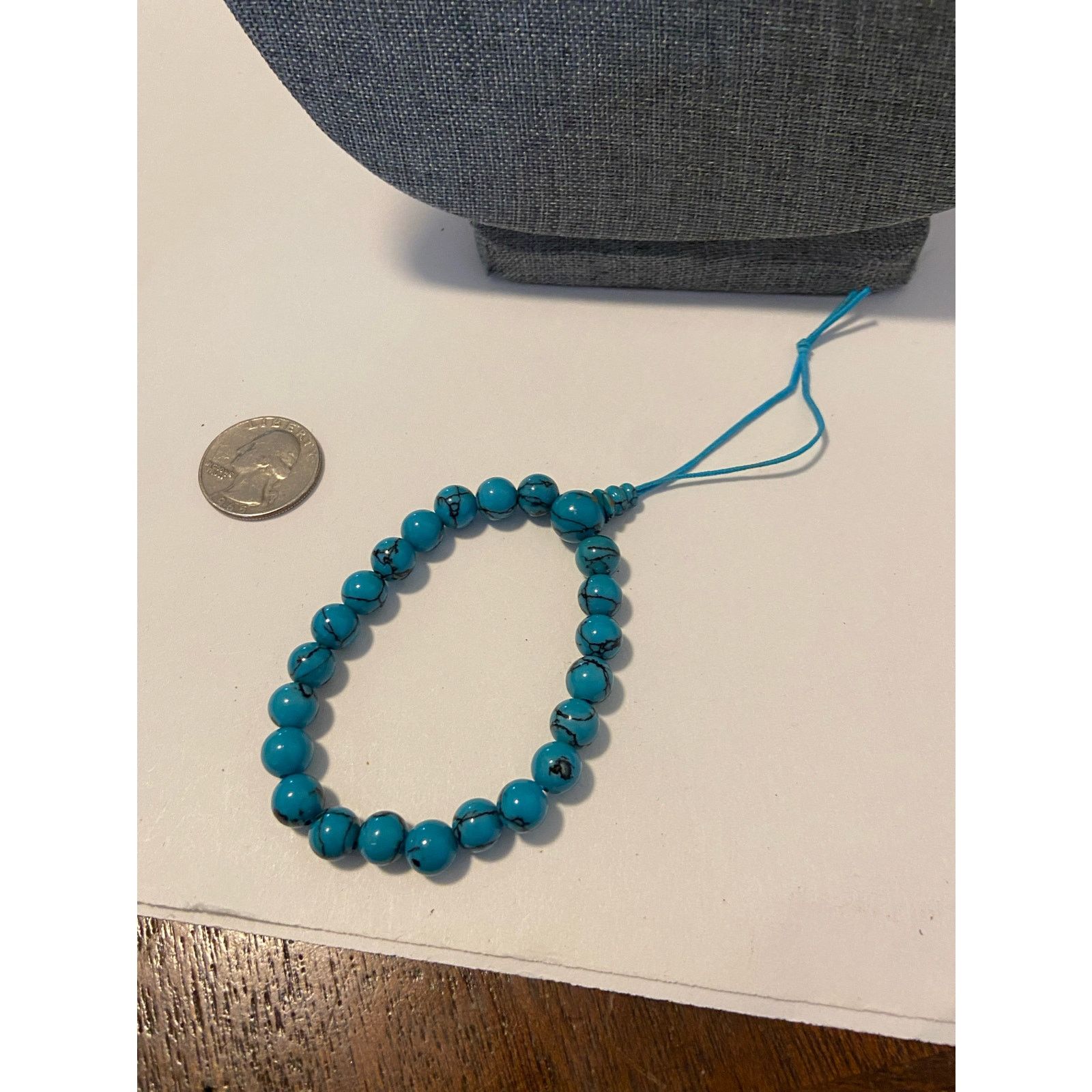 Handmade blue bead bracelet adjustable Size ONE SIZE - 4 Thumbnail