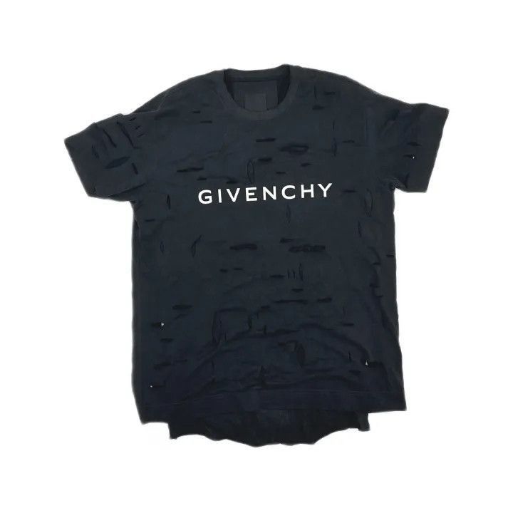 Givenchy Givenchy Givenchy Black Logo Distressed Short Sleeve TShir Size US S / EU 44-46 / 1 - 2 Thumbnail