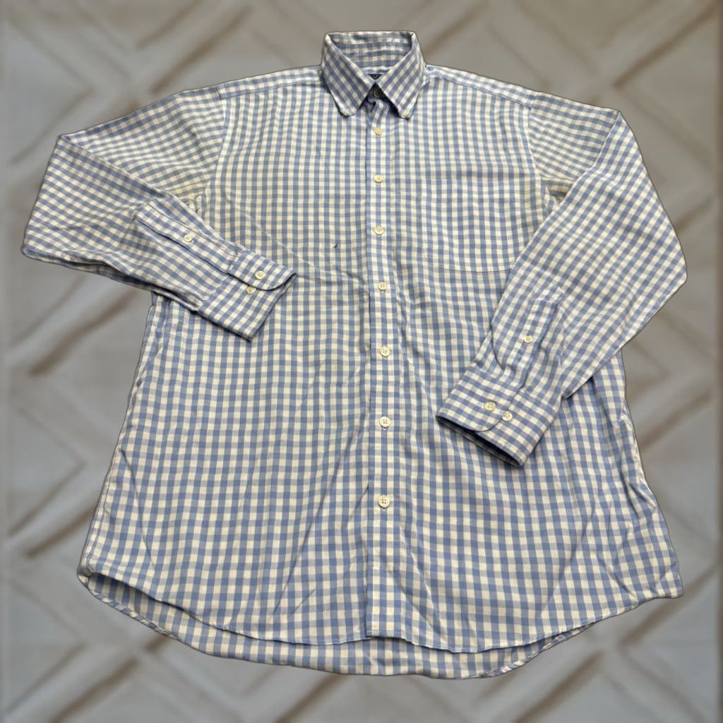 Charles Tyrwhitt Charles Tyrwhitt Dress Shirt Men Adult Medium Blue Check Cotton Button-Down Regular Slim Mens Size 40R - 1 Thumbnail