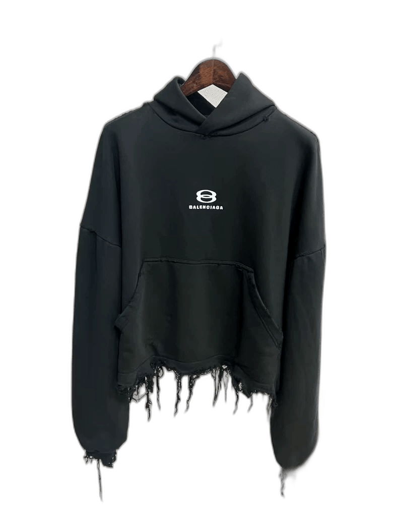 Balenciaga Black Logo Distressed Hoodie