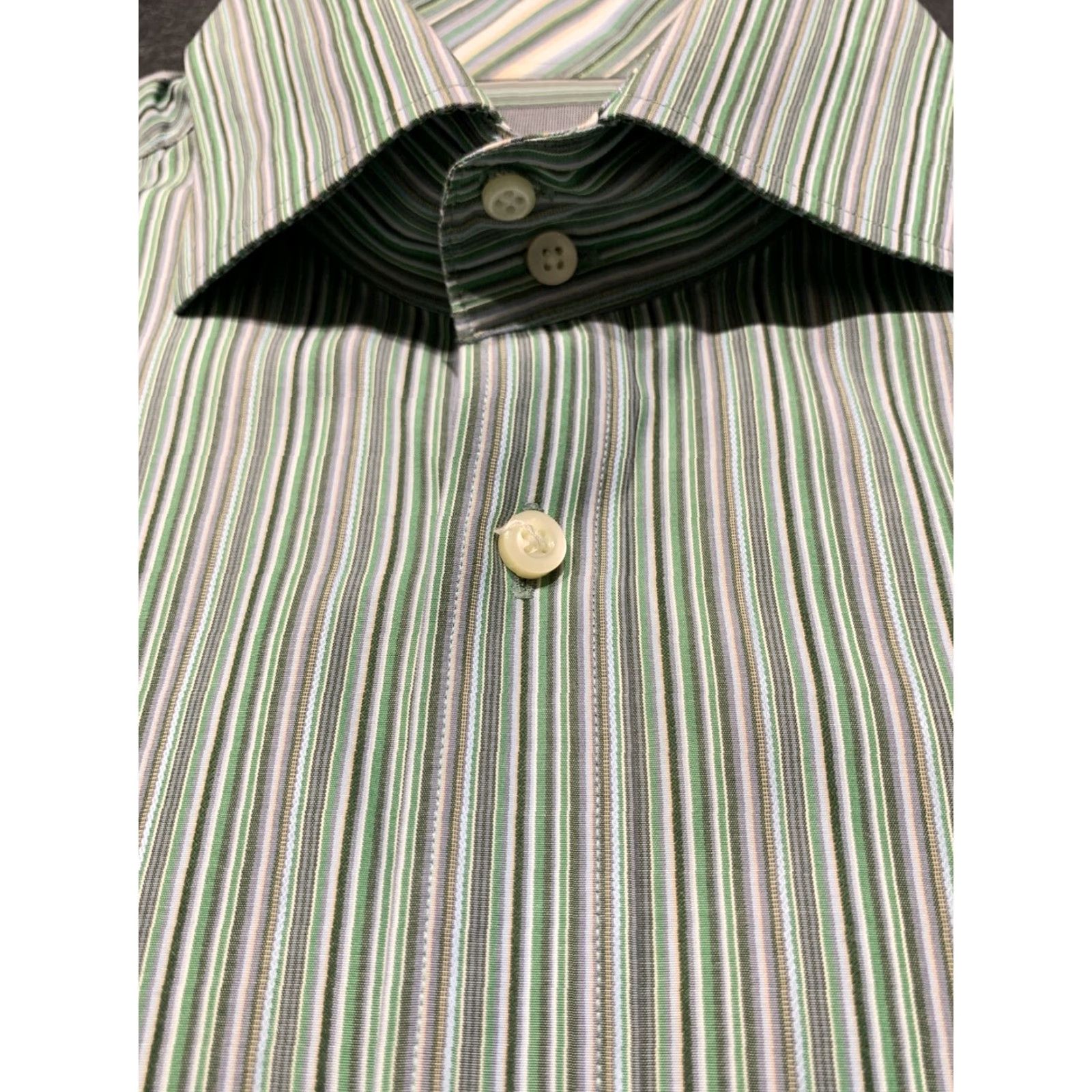 Vintage THOMAS DEAN Striped Cotton Dress Shirt Red Large Long Sleeve Casual Mens Size 42R - 4 Thumbnail
