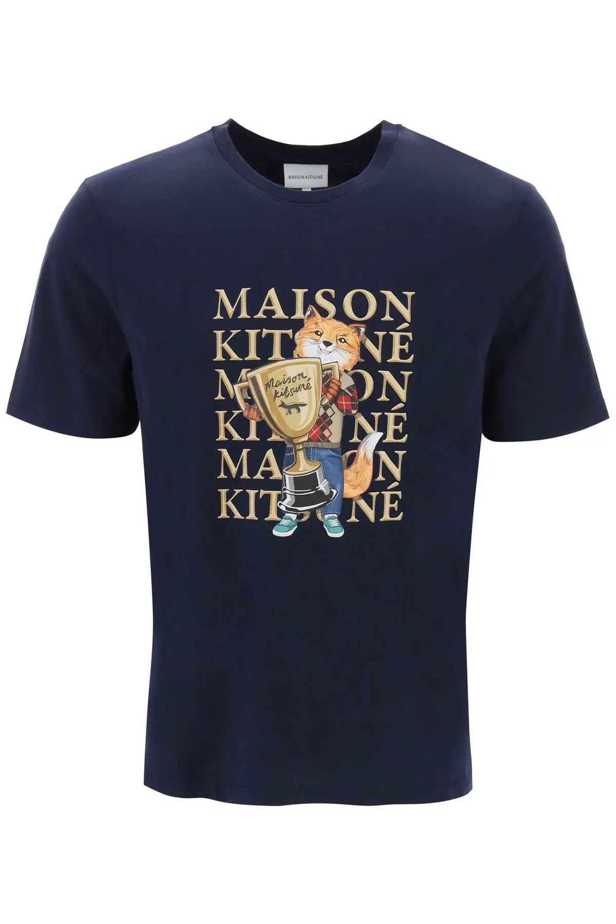 Image of Maison Kitsune O1S22I1N0324 Fox Champion T-Shirt In Blue, Men's (Size Small)