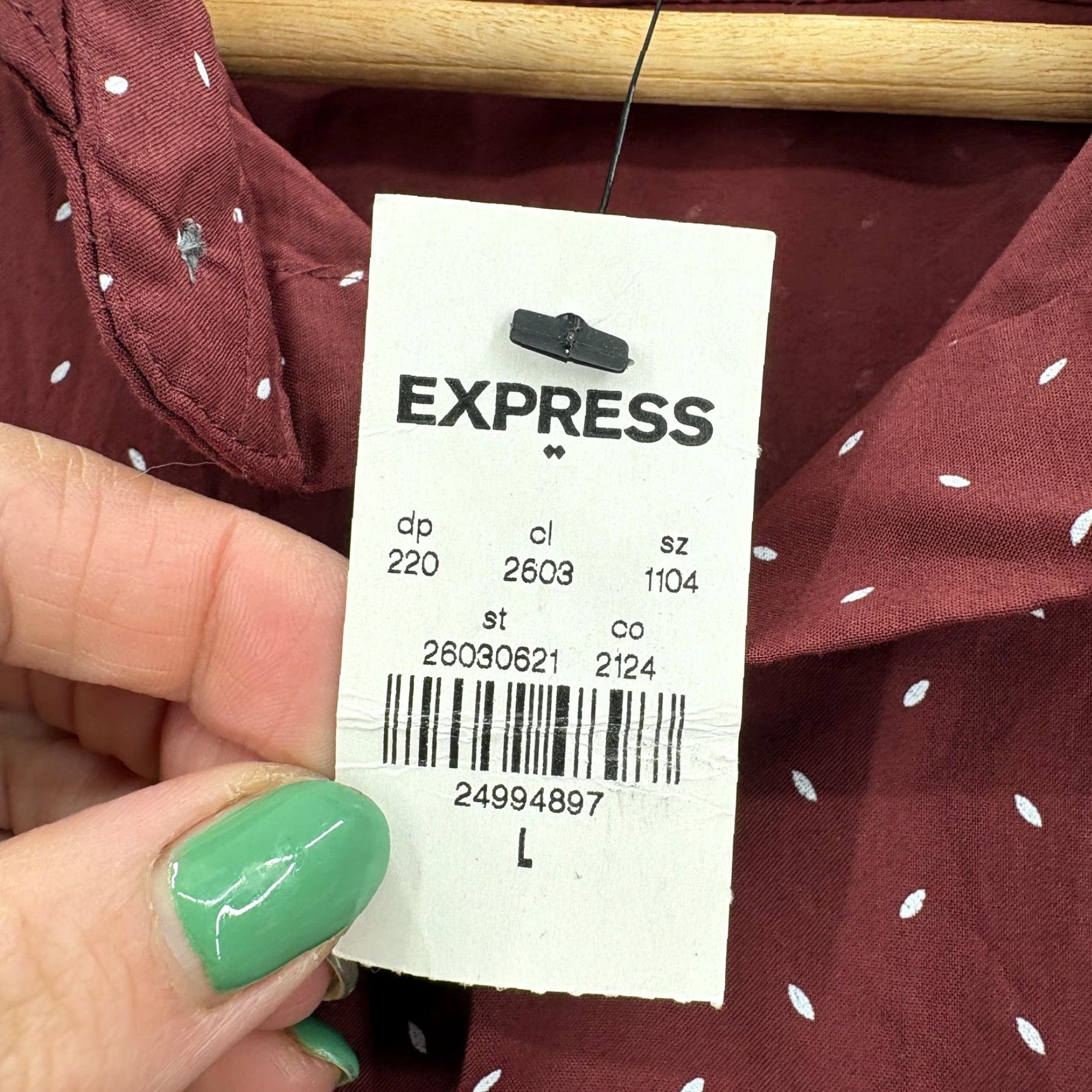 Express Express Shirt Mens Large Red Slim Fit 16-16.5 34/35 Cotton Dot Print Dress Shirt Size US L / EU 52-54 / 3 - 5 Thumbnail