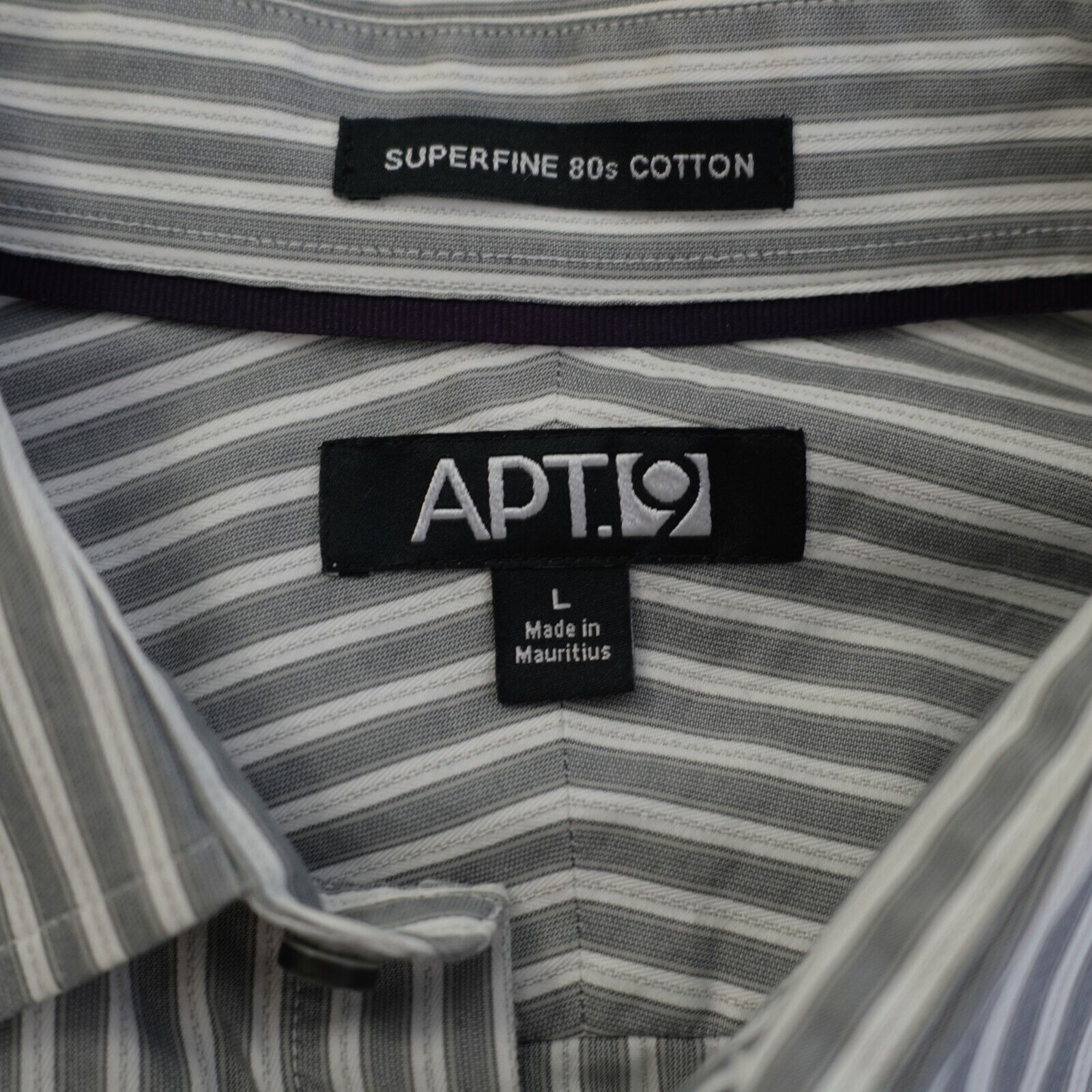 Apt. 9 Apt. 9 Superfine 80% Cotton Gray White Striped Large Collare Size US L / EU 52-54 / 3 - 8 Thumbnail