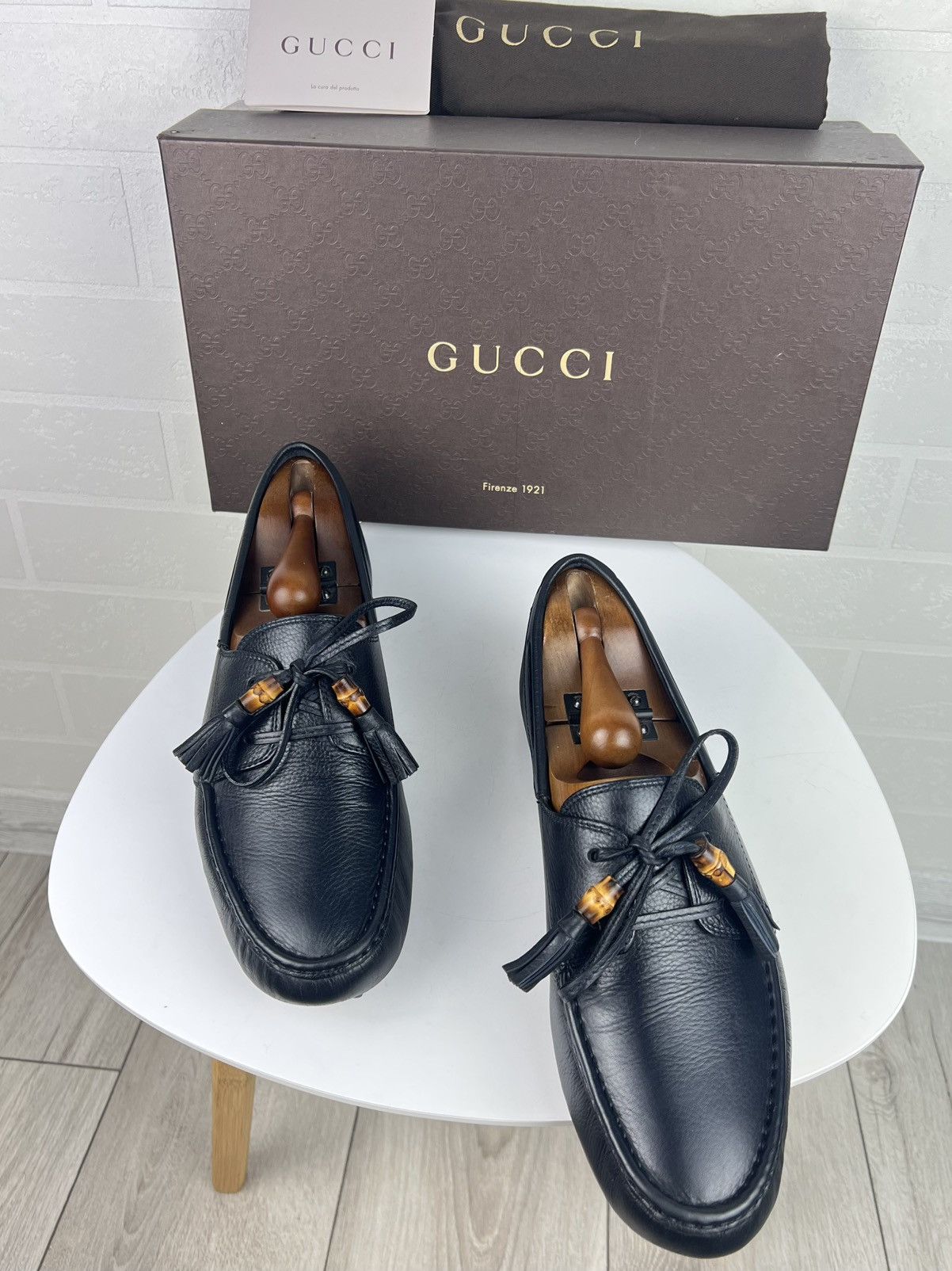 Gucci GUCCI Loafers Leather Shoes Laces Tassels Bamboo Navy Men's Size US 9.5 / EU 42-43 - 3 Thumbnail