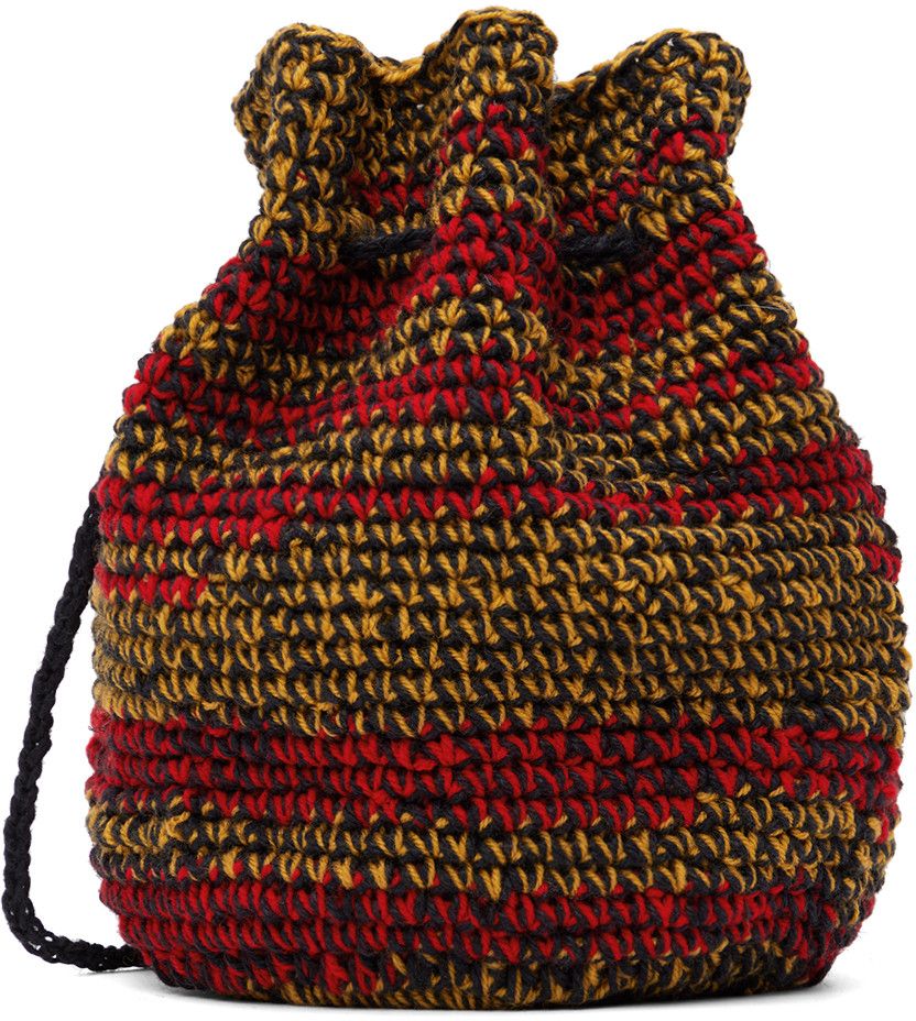 image of Nicholas Daley Hand Crocheted Drawstring Bag in Red, Men's