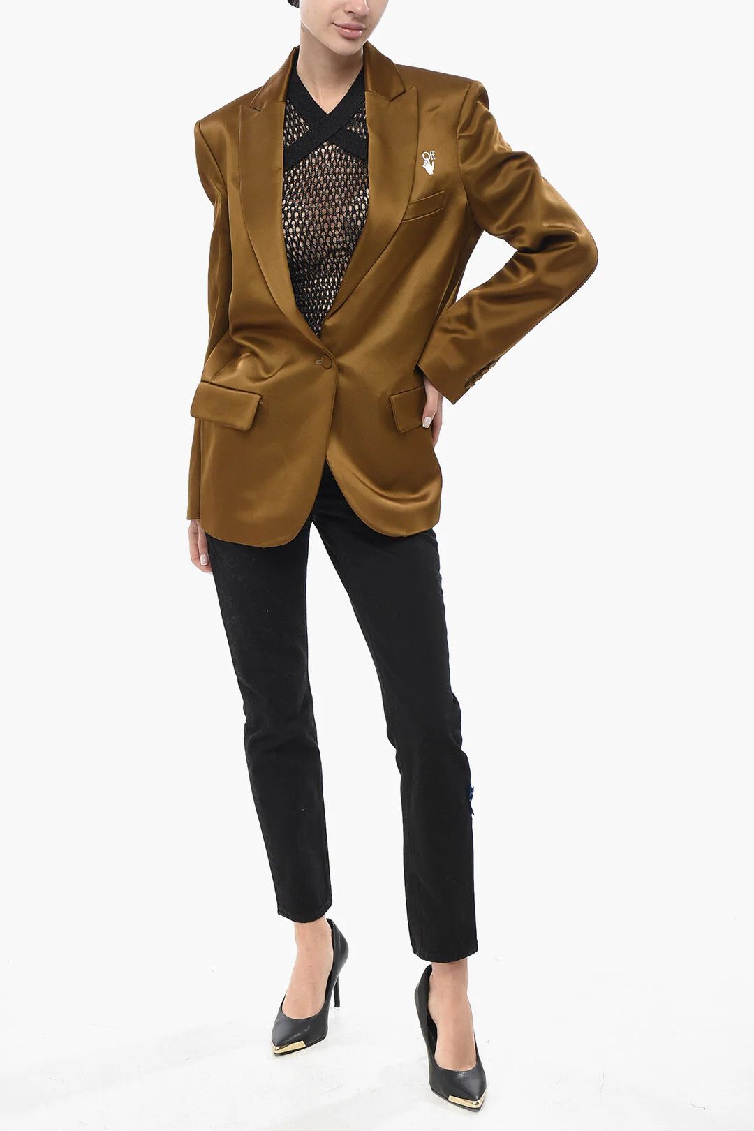 Off-White og1mm0426 Formal Satin Blazer in Military Green Size S / US 4 / IT 40 - 4 Thumbnail