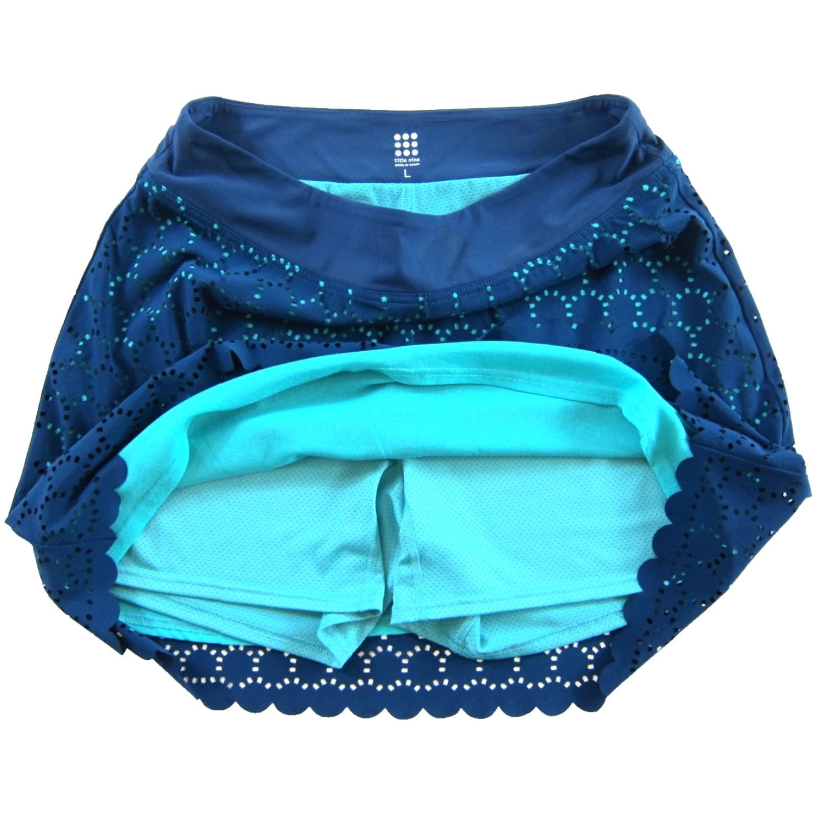 Vintage Title Nine Blue Perforated Lined Stretch Skort Skirt Shorts Women Large Size 36" / US 14 / IT 50 - 4 Thumbnail