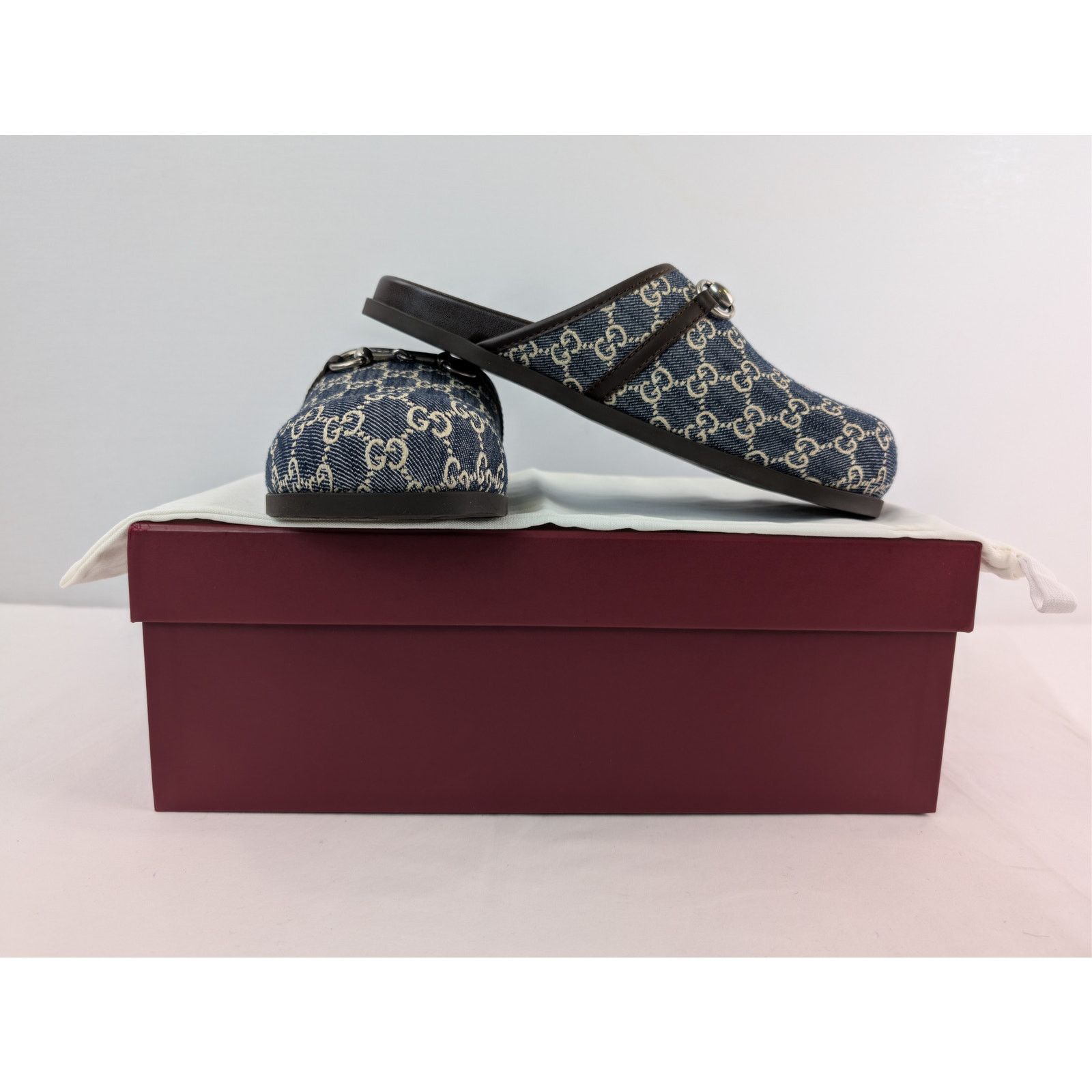 Gucci o1rshd1 Horsebit Mule Slide Sandals in Beige Blue/ Navy Blue Size US 8.5 / EU 41-42 - 20 Thumbnail