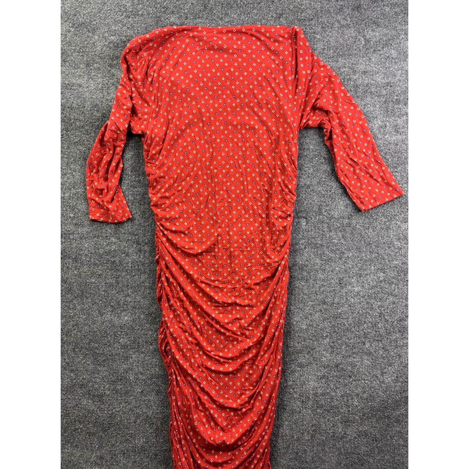 Vintage Moulinette Soeurs Dress Womens XL Red V-Neck Ruched Bodycon Long Anthropologie Dress Size XL / US 12-14 / IT 48-50 - 7 Thumbnail