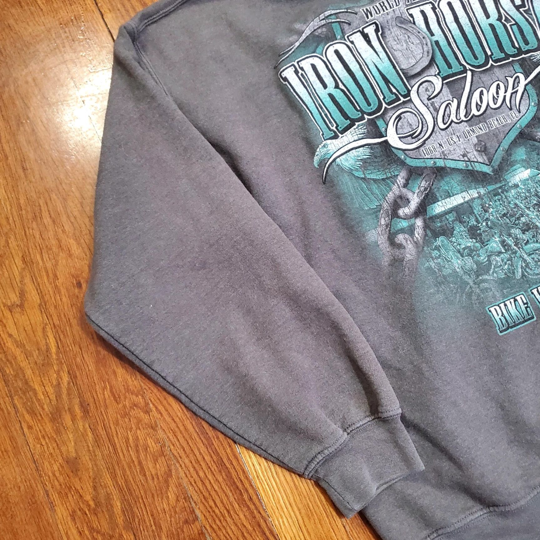 Gildan IRON HORSE SALOON Gildan Hoodie Sweatshirt Mens Large Gray Full Zip Bike Week 2014 Size US L / EU 52-54 / 3 - 2 Thumbnail