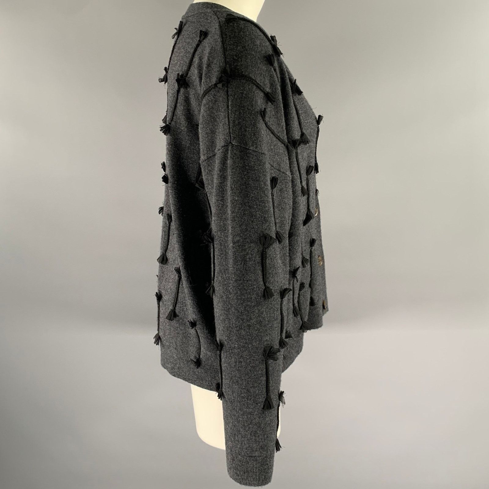 Jason Wu JASON WU Size M Grey Black Wool Tassel Cardigan Size M / US 6-8 / IT 42-44 - 3 Thumbnail