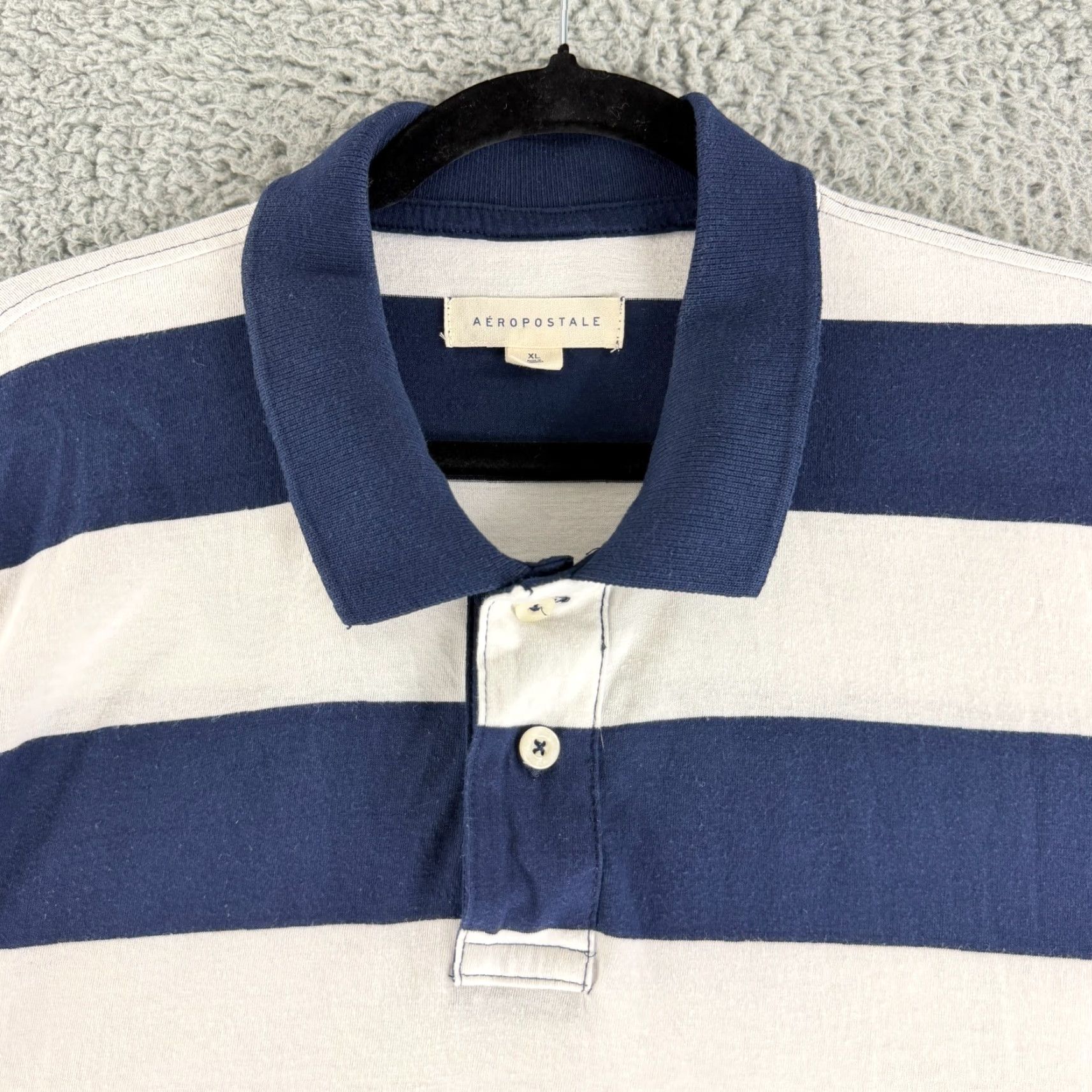 Vintage Aeropostale Polo Shirt Mens XL Blue White Striped Rugby Style Cotton Shirt Size US XL / EU 56 / 4 - 2 Thumbnail