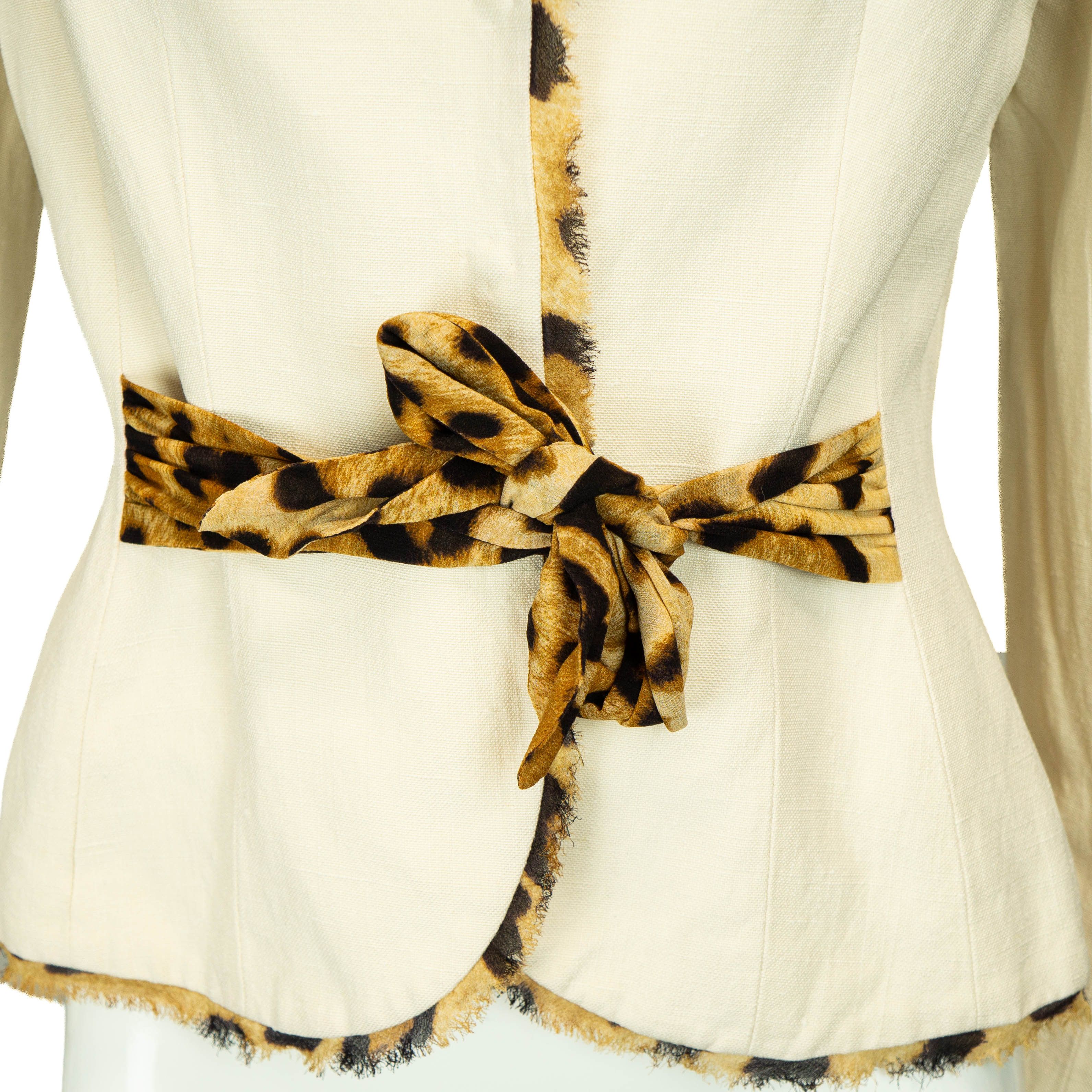 Escada ESCADA Beige Leopard Silk Linen Blazer Vintage 90s 00s Size M / US 6-8 / IT 42-44 - 3 Thumbnail