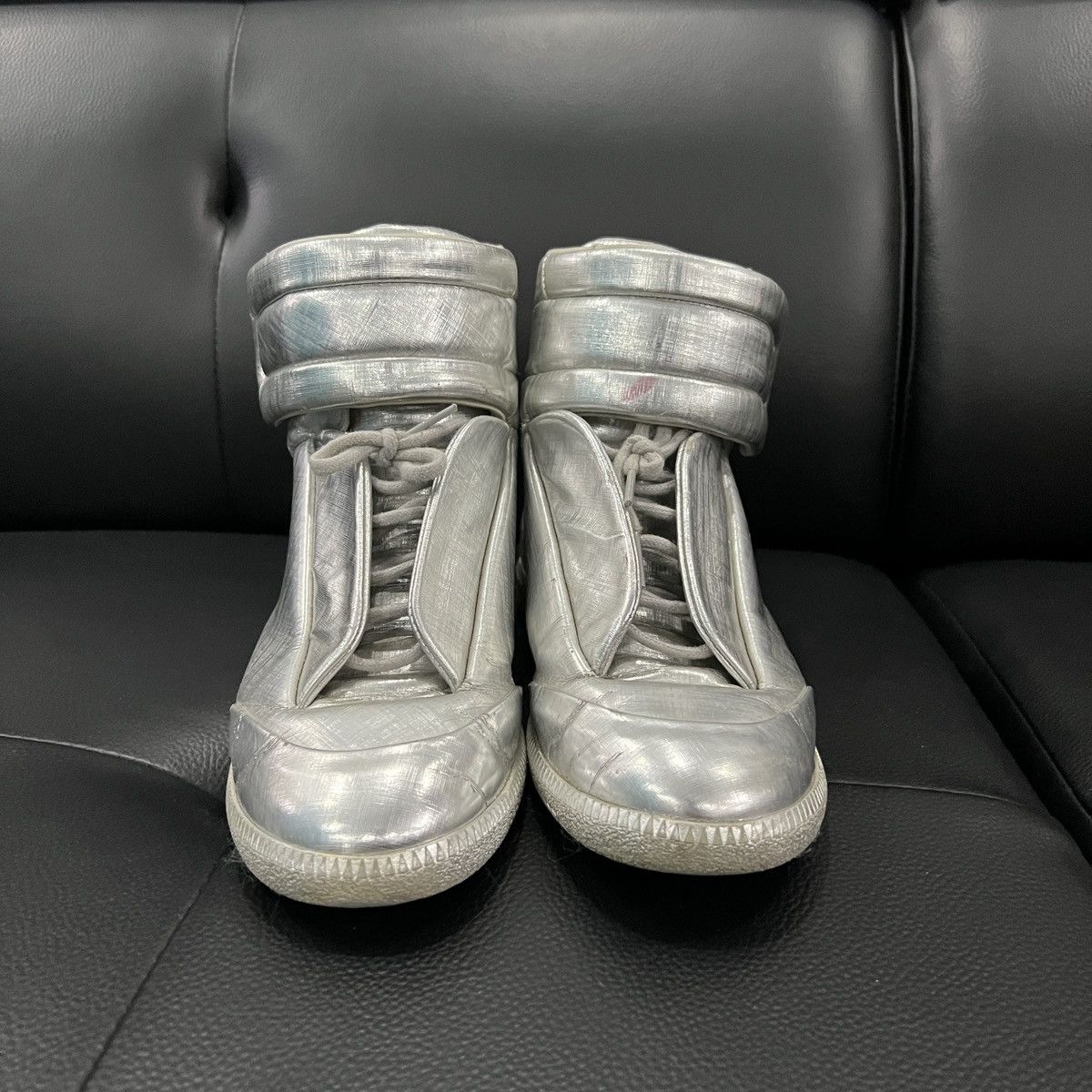 Maison Margiela Maison Margiela “Future” Liquid Silver High-Top Sneakers Size US 7 / EU 40 - 6 Thumbnail