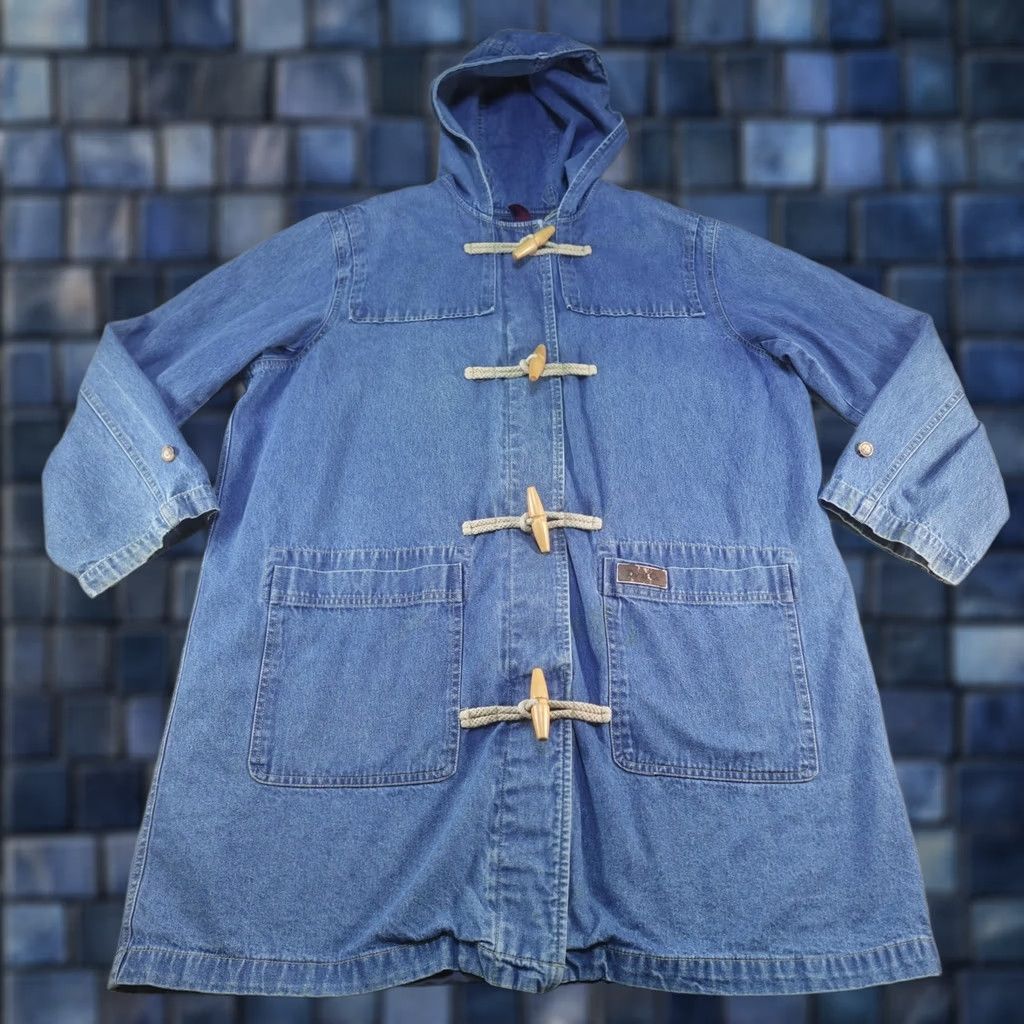 Denim & Co. Denim & Co. Denim Coat Womens 1X Blue Hooded Pockets Toggle Mid-Length Parka Jacket Coat Size XL / US 12-14 / IT 48-50 - 1 Thumbnail