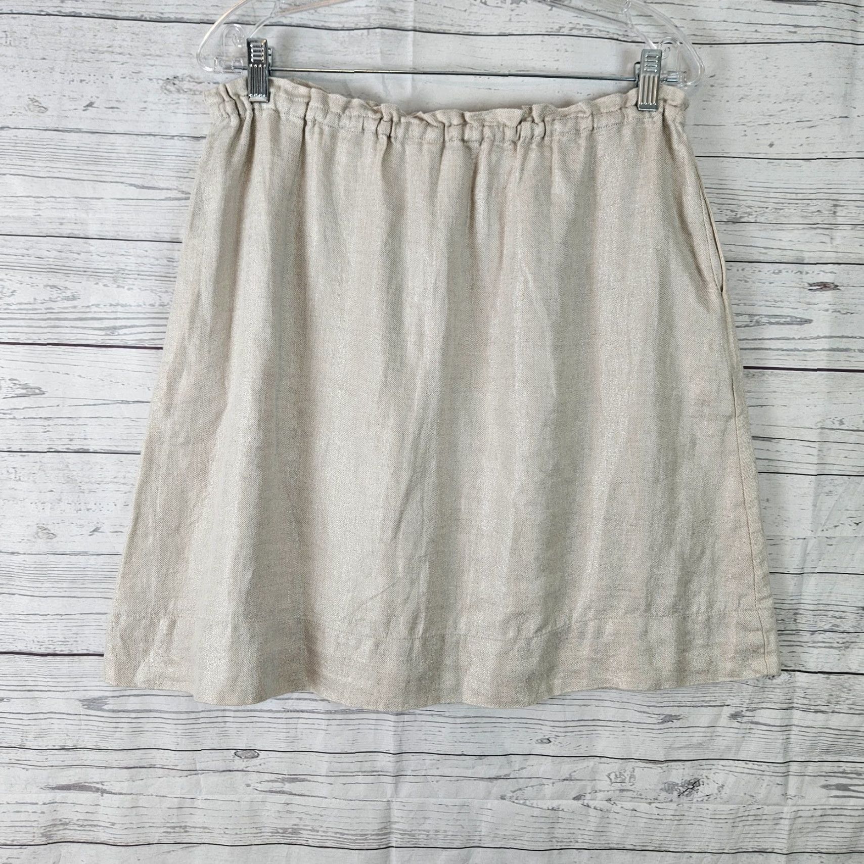 Vintage Garnet Hill Womens Linen Skirt Sz 10 Beige Pockets A-Line Short 20.5" Waist 15" Length Size 32" / US 10 / IT 46 - 2 Thumbnail