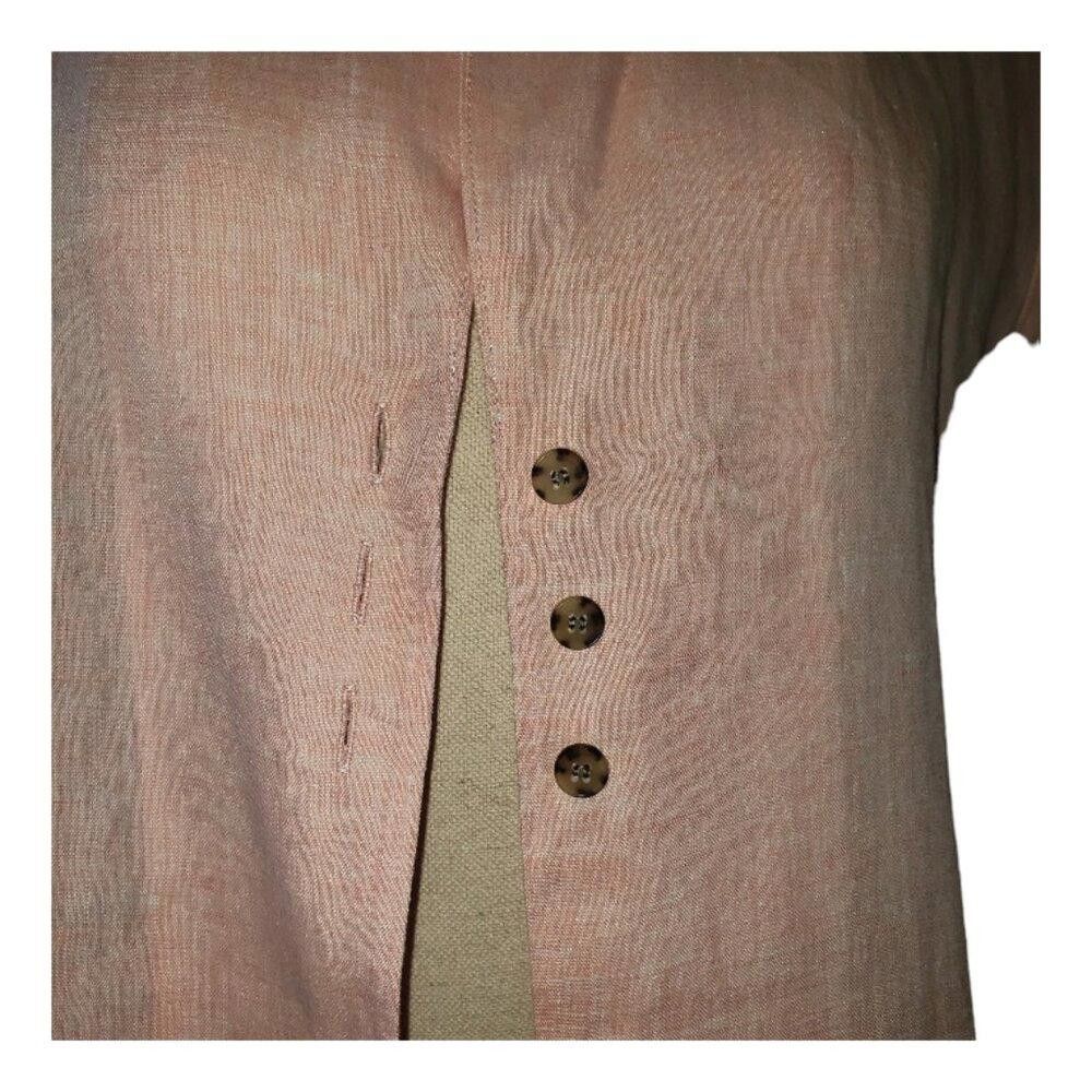 Designer CT1615 Lafayette 148 Peach Linen Button Front Top L Size L / US 10 / IT 46 - 2 Thumbnail