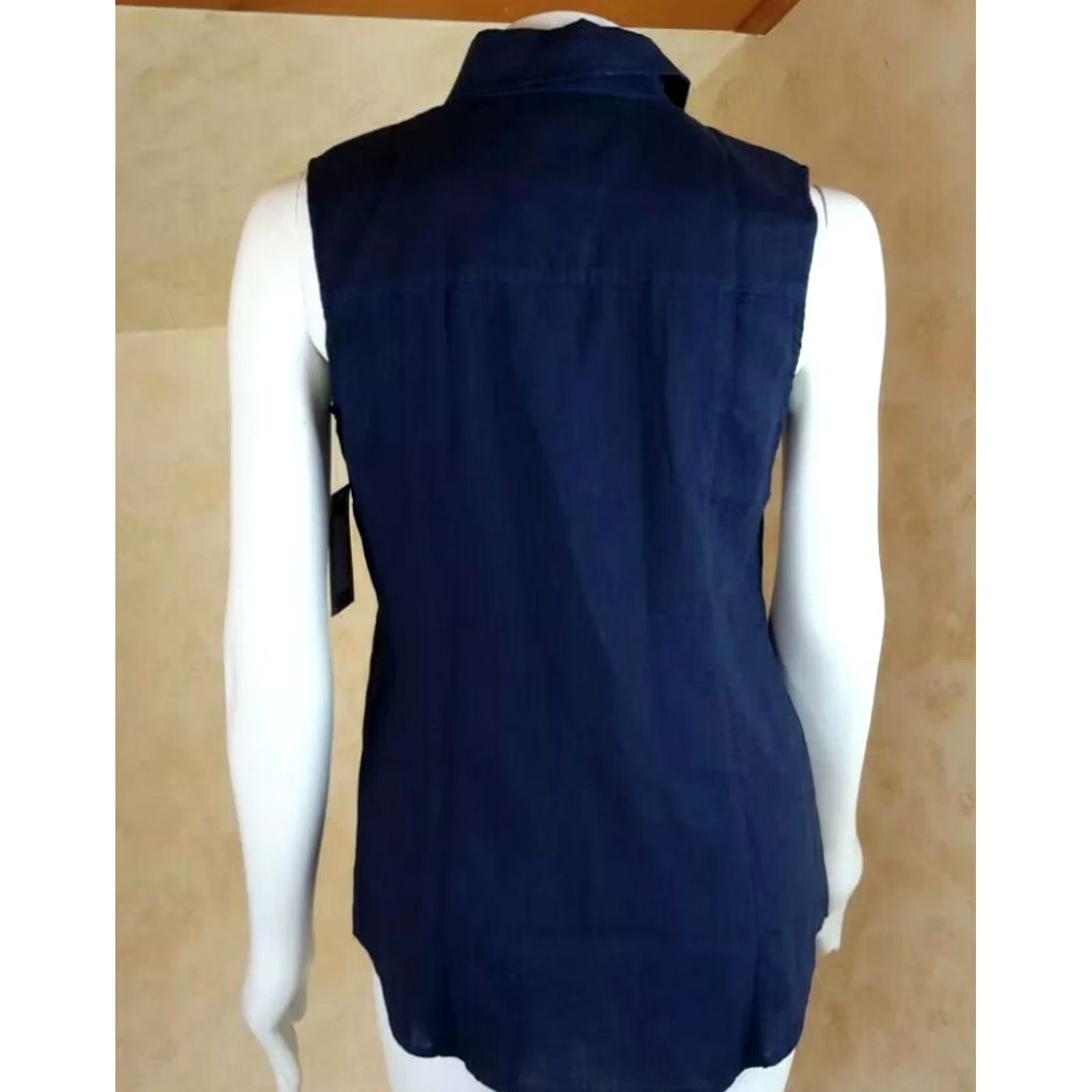 Vintage Margaritaville Blouse Women's Small Navy Blue Linen Sleeveless Button Front Casual Shirt Jewelry Pockets Regular Size S / US 4 / IT 40 - 4 Thumbnail