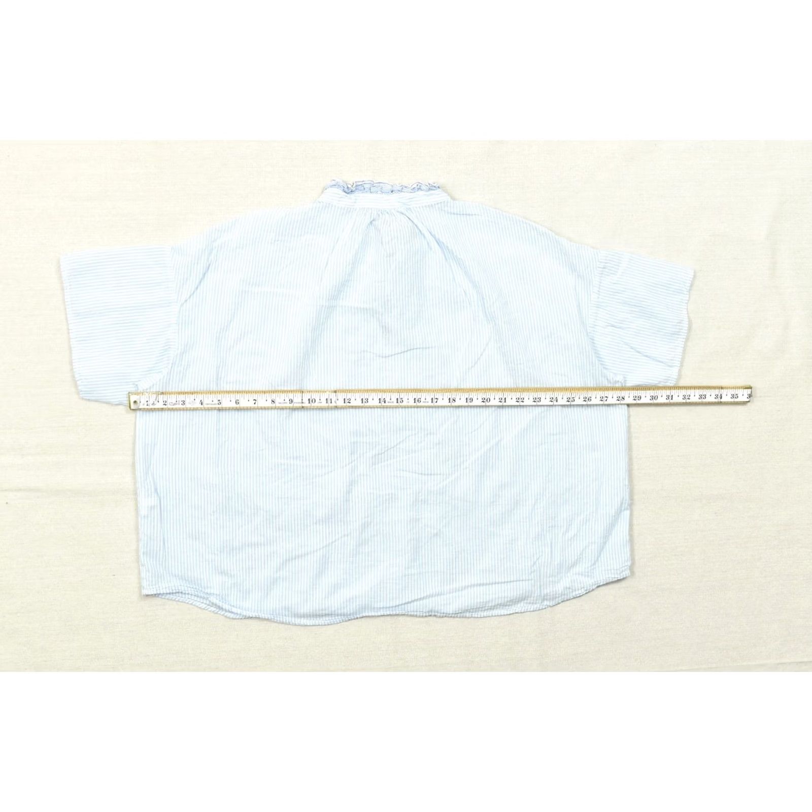 Tommy Hilfiger Tommy Hilfiger Top Blouse Blue Striped Ruffle Neck Tie Front Short Sleeve XXL Womens Size XXL / US 16-18 / IT 52-54 - 8 Thumbnail