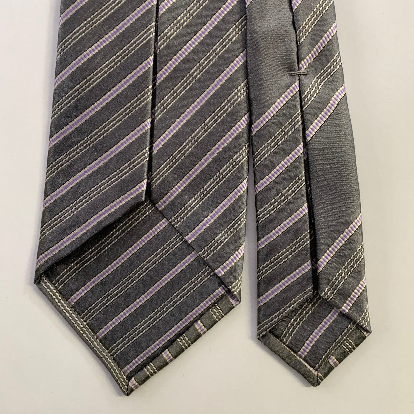 Bvlgari BVLGARI Grey Lavender Diagonal Stripe Silk Tie Size ONE SIZE - 2 Thumbnail