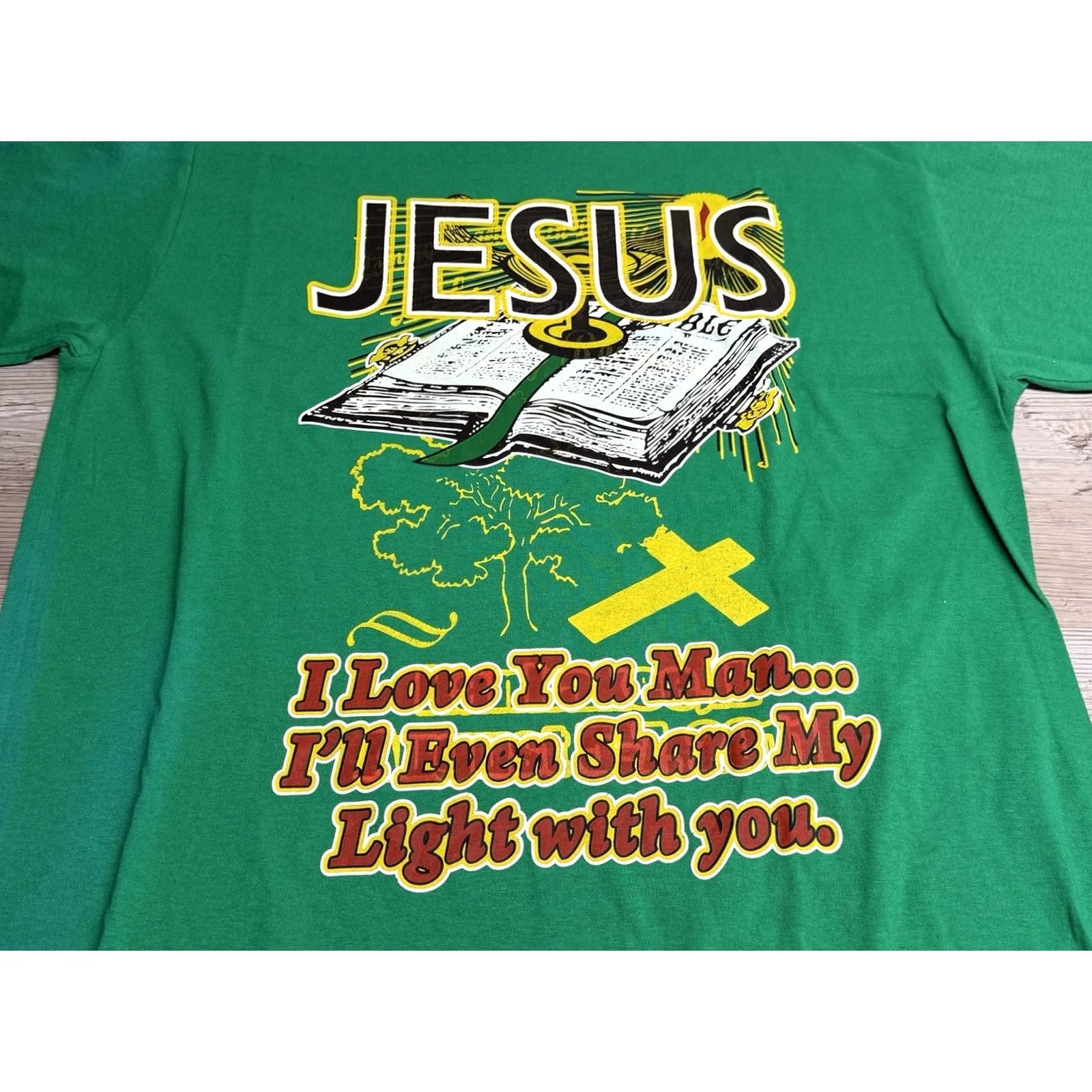 Vintage Vintage Uptown Tees T-Shirt Jesus Faith Green XL Men Crew Neck Short Sleeve I Love You Man Share My Light Graphic Print Summer All Seasons Womens Mens Size US XL / EU 56 / 4 - 3 Thumbnail
