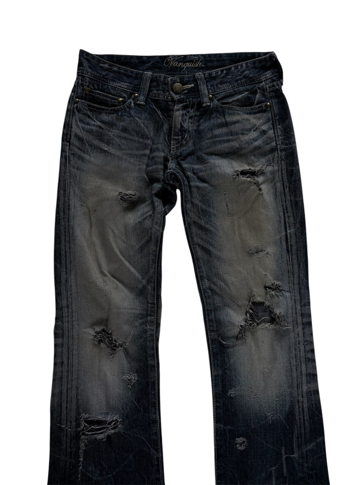 Tornado Mart Vanquish Destressed Whisker Flare Denim Pants Size US 28 / EU 44 - 3 Thumbnail