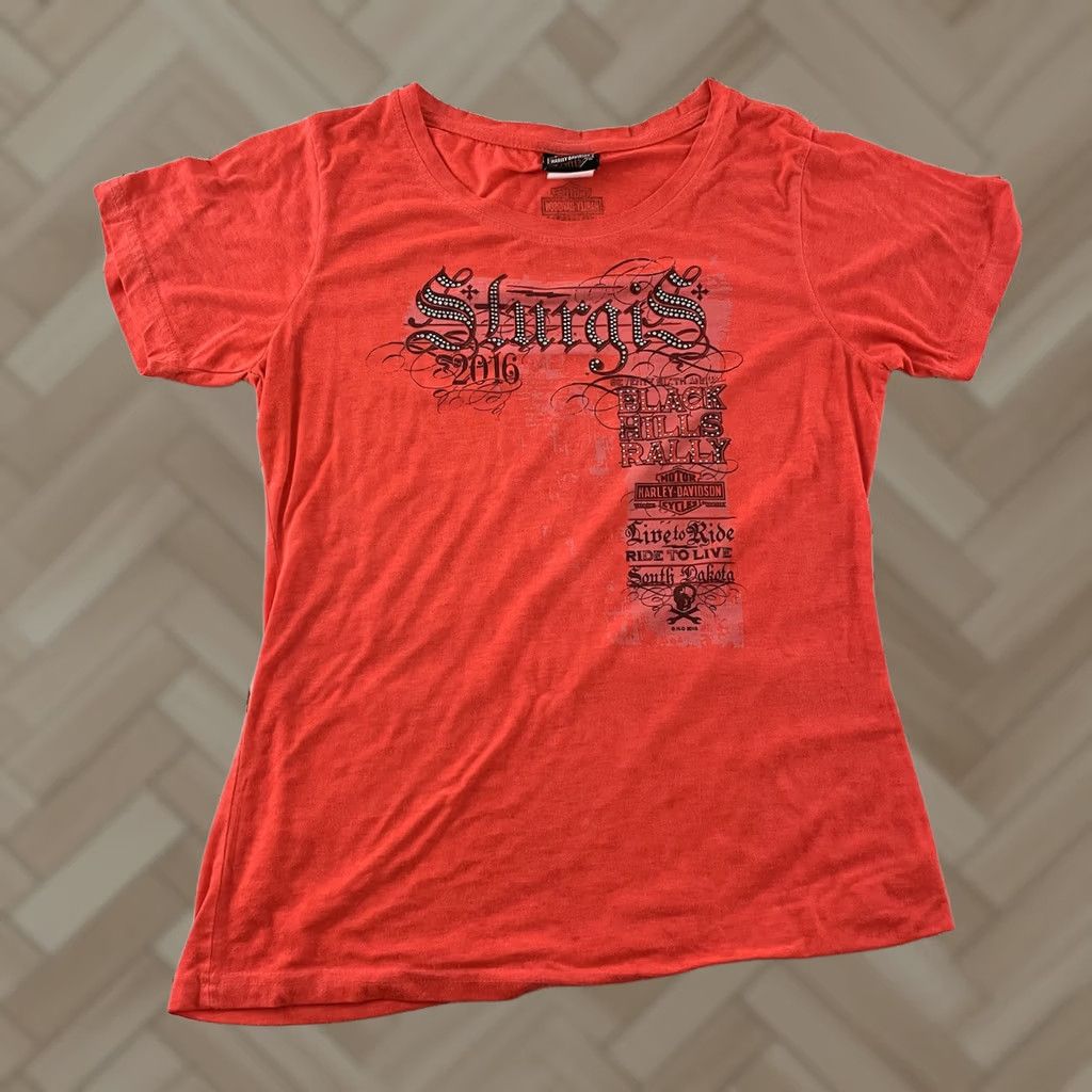 Harley Davidson Harley-Davidson T-Shirt Women's M Orange Pink 2016 Sturgis Deadwood Short Sleeve Cotton Solid Brand: Harley-Davidson Shirt Women XS-XL? Size M / US 6-8 / IT 42-44 - 1 Thumbnail