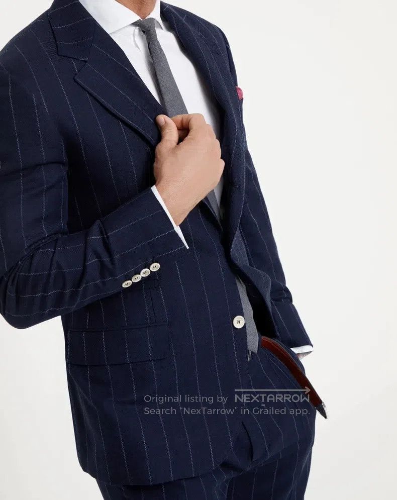 Brunello Cucinelli Brunello Cucinelli Men's Chalk Stripe Single Breasted Suit Size 50L - 9 Thumbnail