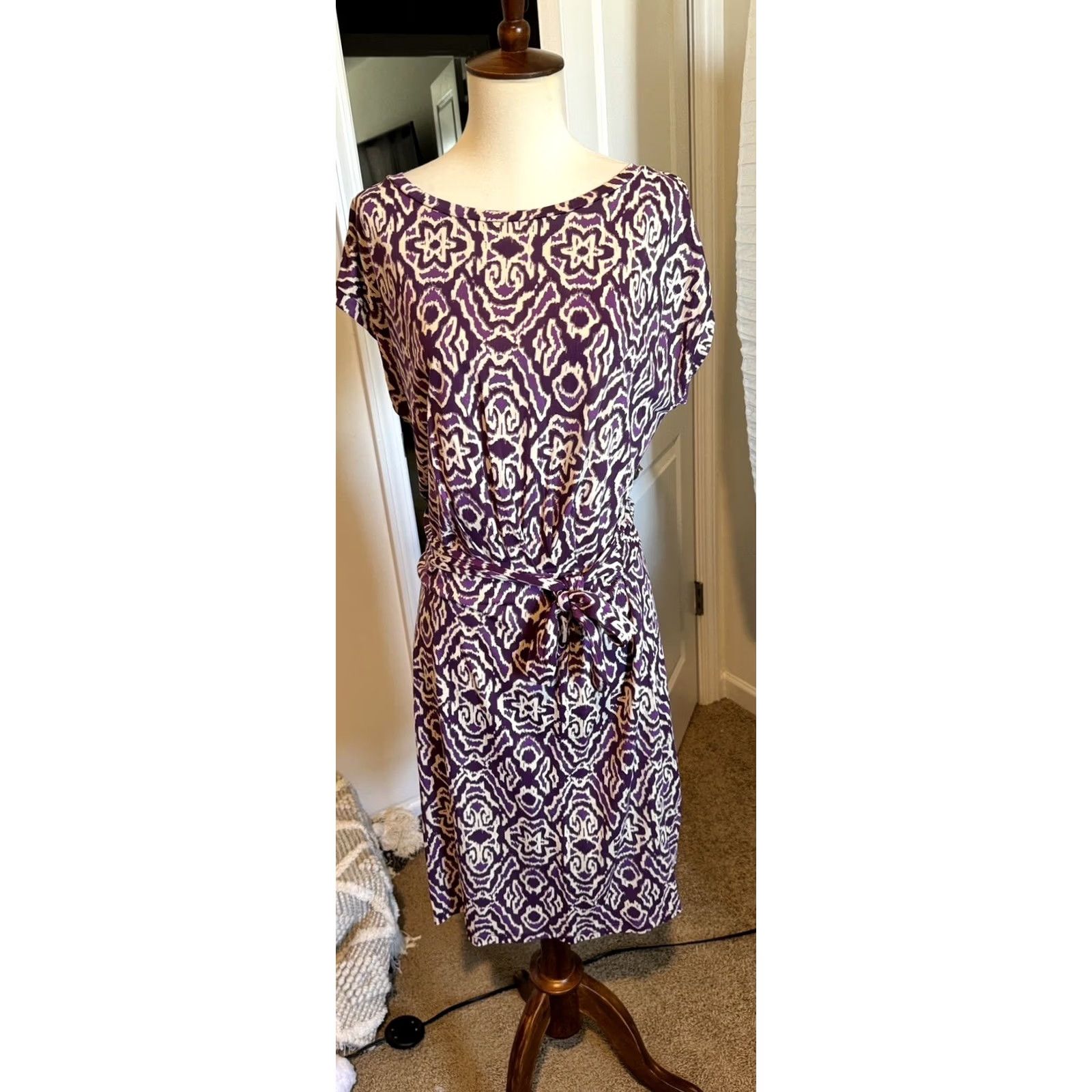 Boden Boden Dress Women's Midi Purple And White Pattern 6 Regular Fit & Flare Size M / US 6-8 / IT 42-44 - 7 Thumbnail