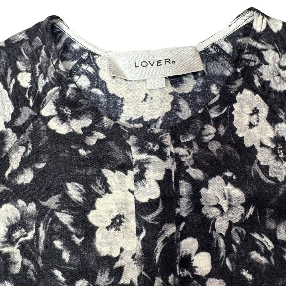 Other LOVER Black Floral Linen Short Sleeve Front Button Mini Dre Size XS / US 0-2 / IT 36-38 - 6 Thumbnail