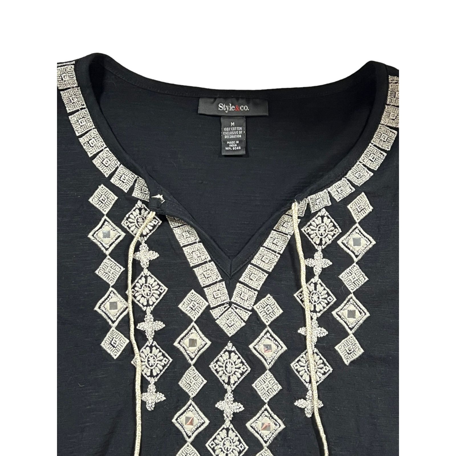 Other Style & Co. Black Shirt with Embroidery and Tassels Medium Size M / US 6-8 / IT 42-44 - 2 Thumbnail