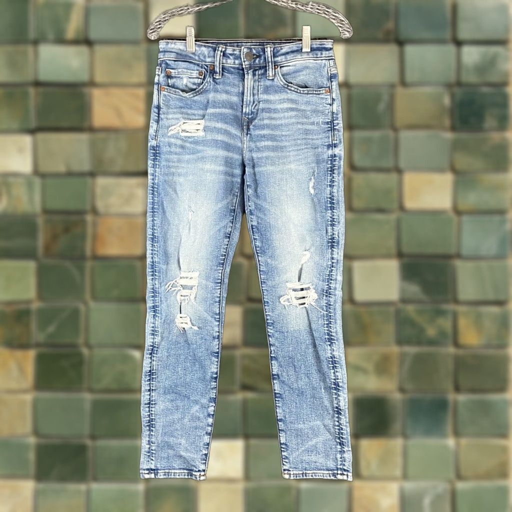 American Eagle Outfitters AMERICAN EAGLE AIRFLEX Athletic Distressed Skinny Jeans Adult 28x27 Blue Mens Size US 28 / EU 44 - 1 Thumbnail