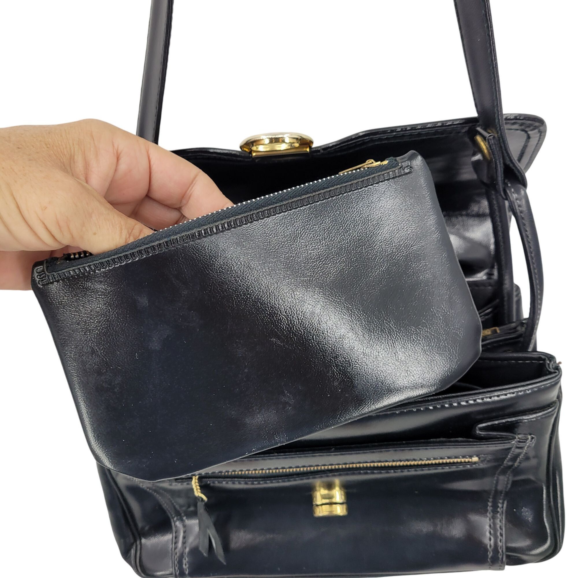 Vintage Vintage 60s Handbag Black Leather Shoulder Bag Adjustable S Size ONE SIZE - 3 Thumbnail