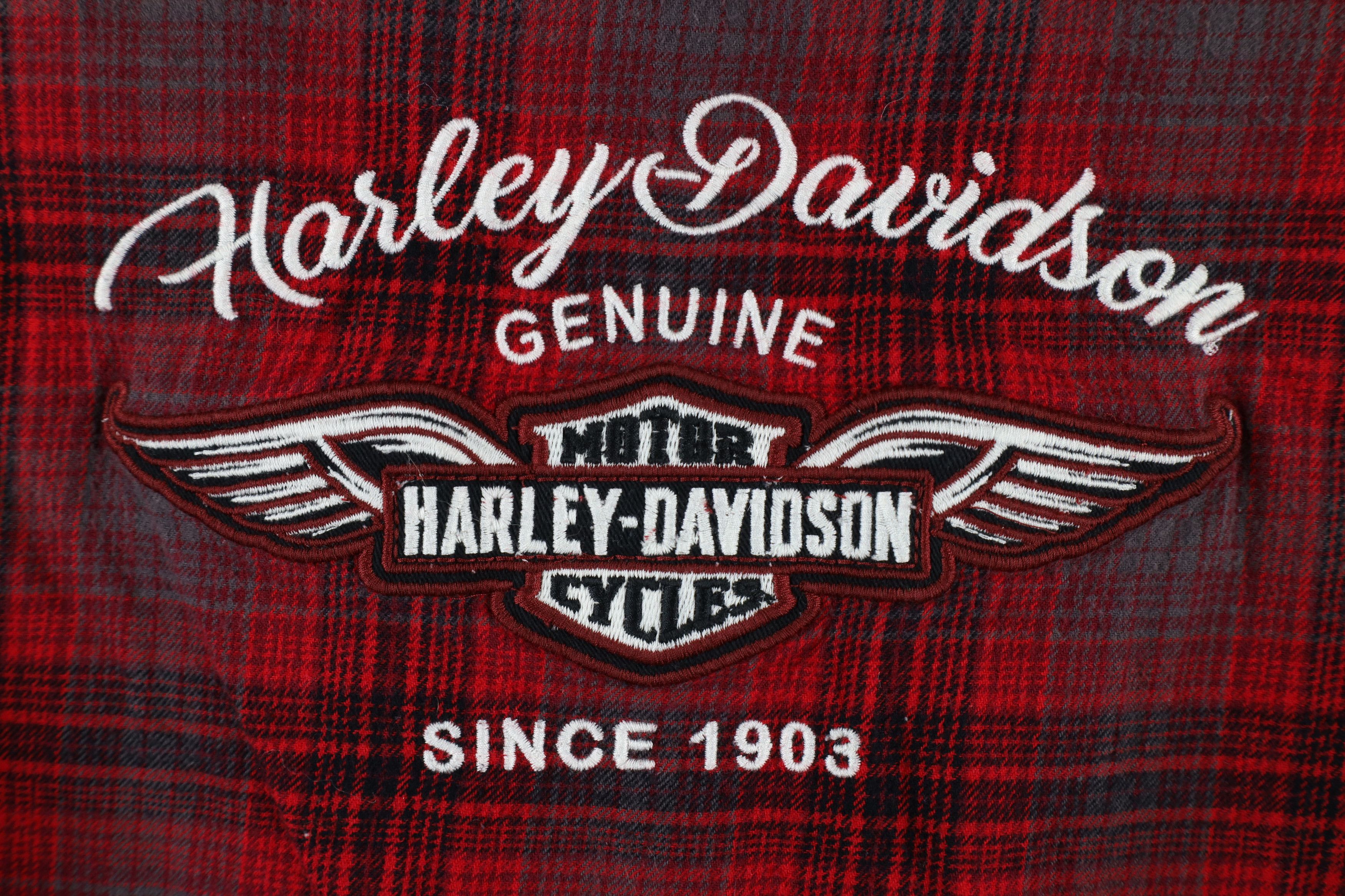 Harley Davidson × Vintage Vintage Harley Davidson Spell Out Flannel Button Shirt Plaid Size S / US 4 / IT 40 - 9 Thumbnail
