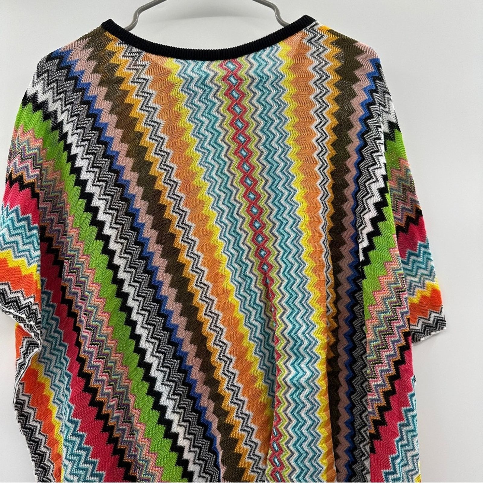 Missoni Multicolor Rainbow Chevron Fringe Pullover Poncho