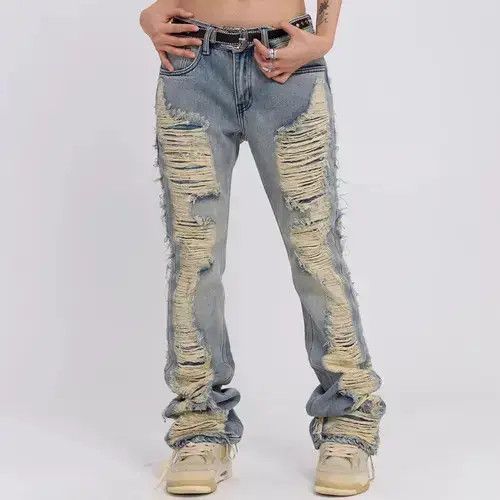 VIBE Ripped Frayed Hole Blue Washed Jeans Size US 32 / EU 48 - 6 Thumbnail